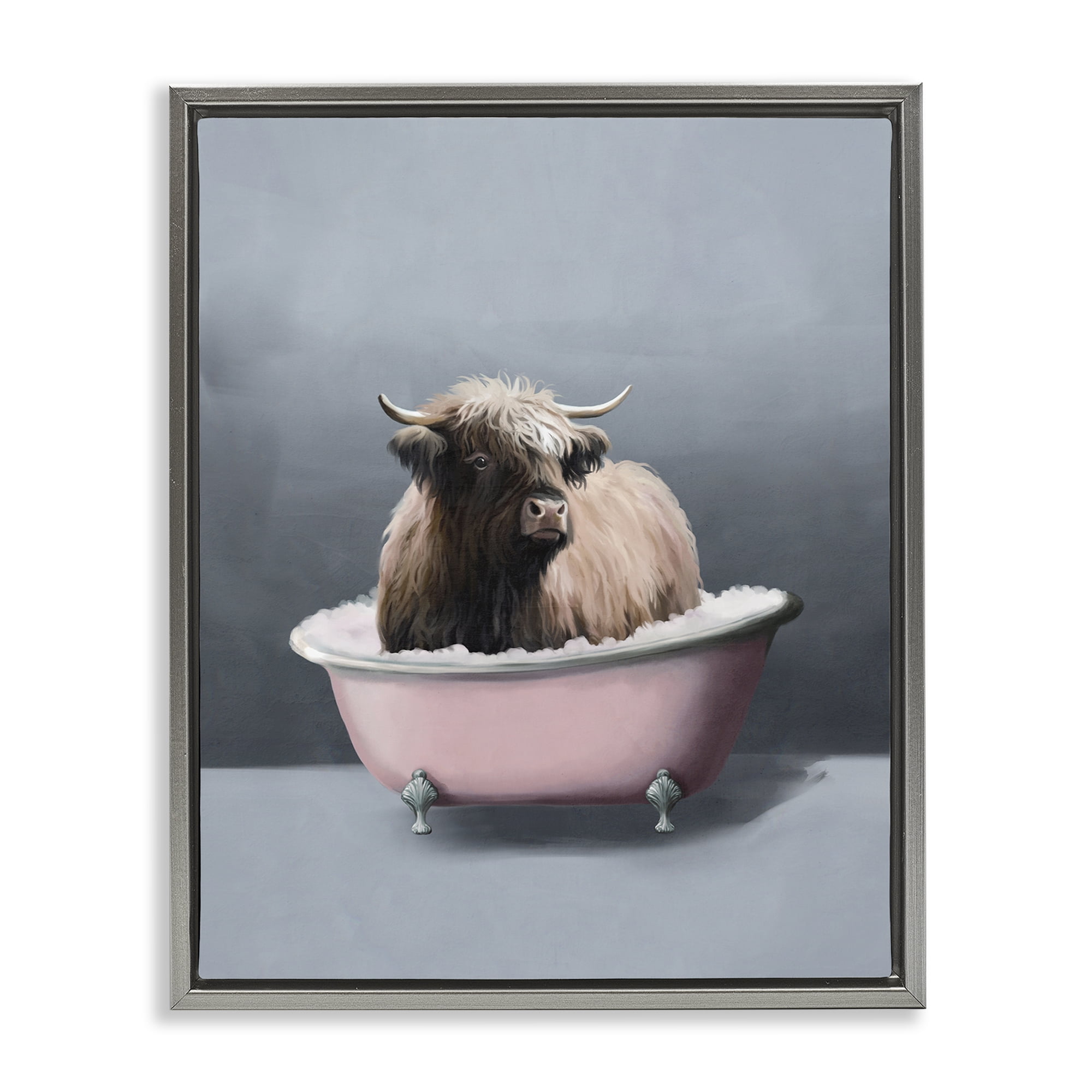 Stupell Industries Buffalo in Pink Tub Bath & Laundry Painting Gray Floater Framed Canvas Art Print Wall Art, 25 x 31