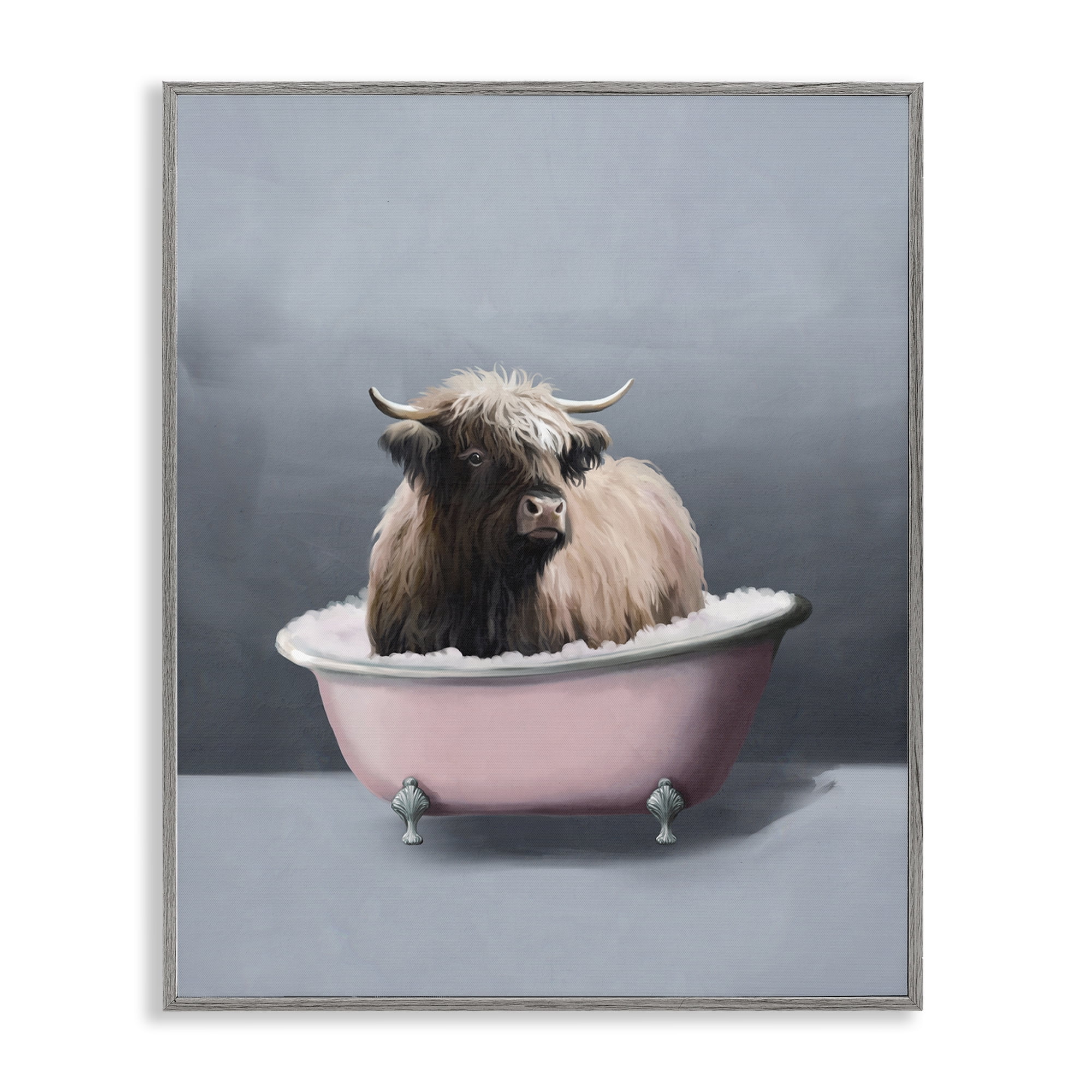 Stupell Industries Buffalo in Pink Tub Bath & Laundry Painting Gray Framed Art Print Wall Art, 11 x 14