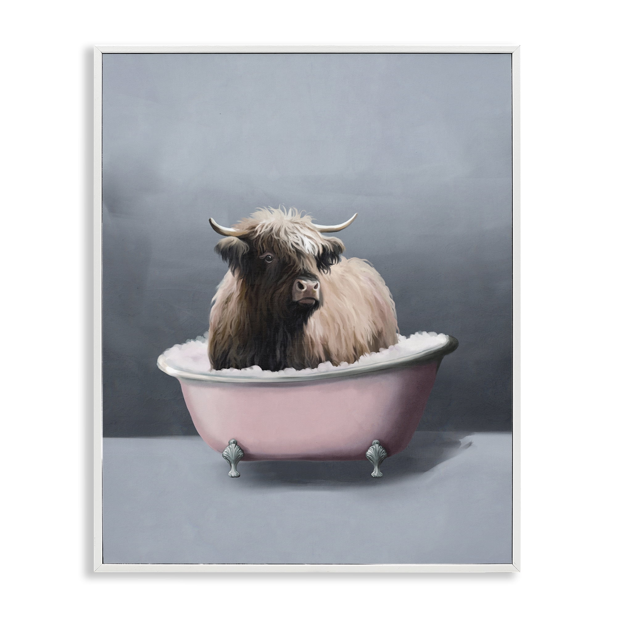 Stupell Industries Buffalo in Pink Tub Bath & Laundry Painting White Framed Art Print Wall Art, 11 x 14