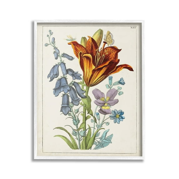 Stupell Industries Bugs & Vintage Flowers Botanical & Floral Painting White Framed Art Print Wall Art, 24 x 30