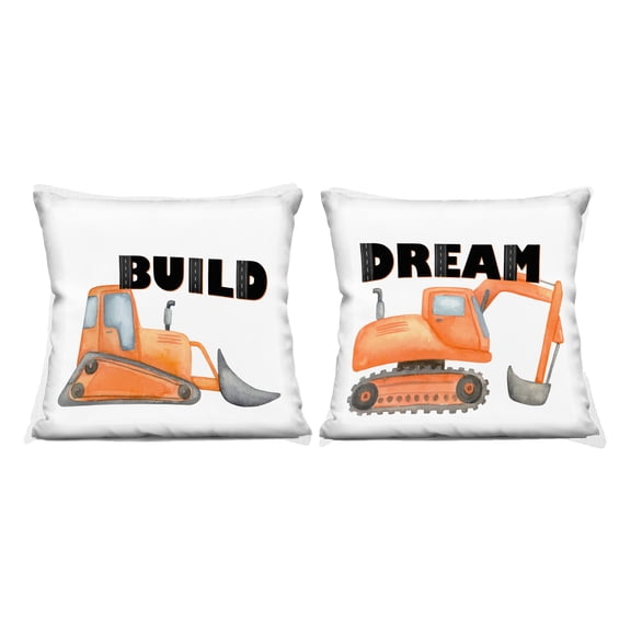 Stupell Industries Build & Dream Construction Vehicles 2 Piece Decorative Printed Throw Pillow Set, design by Kim Allen