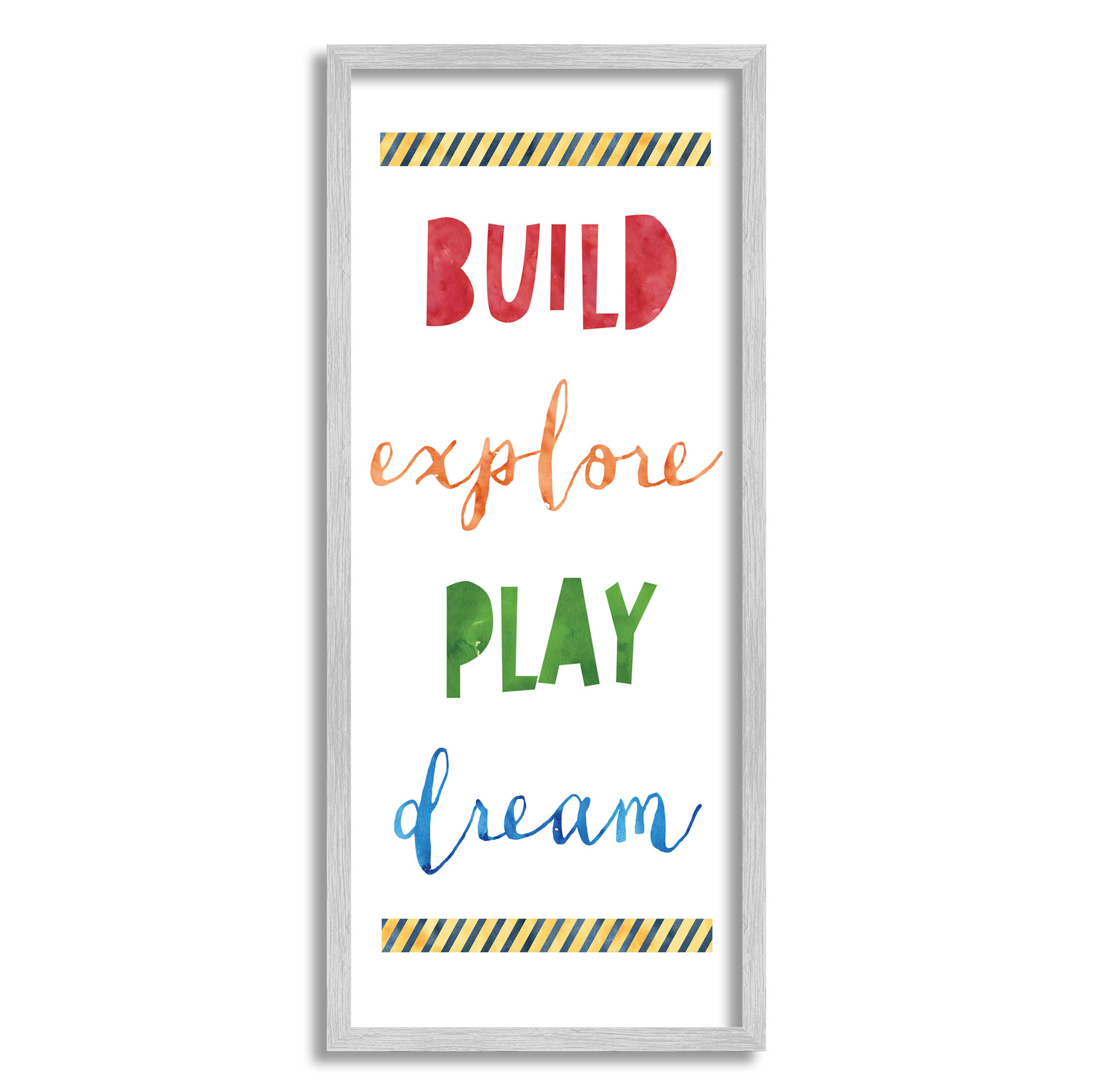 Stupell Industries Build Explore Play Dream Graphic Art Gray Framed Art Print Wall Art, Design by Jennifer McCulley