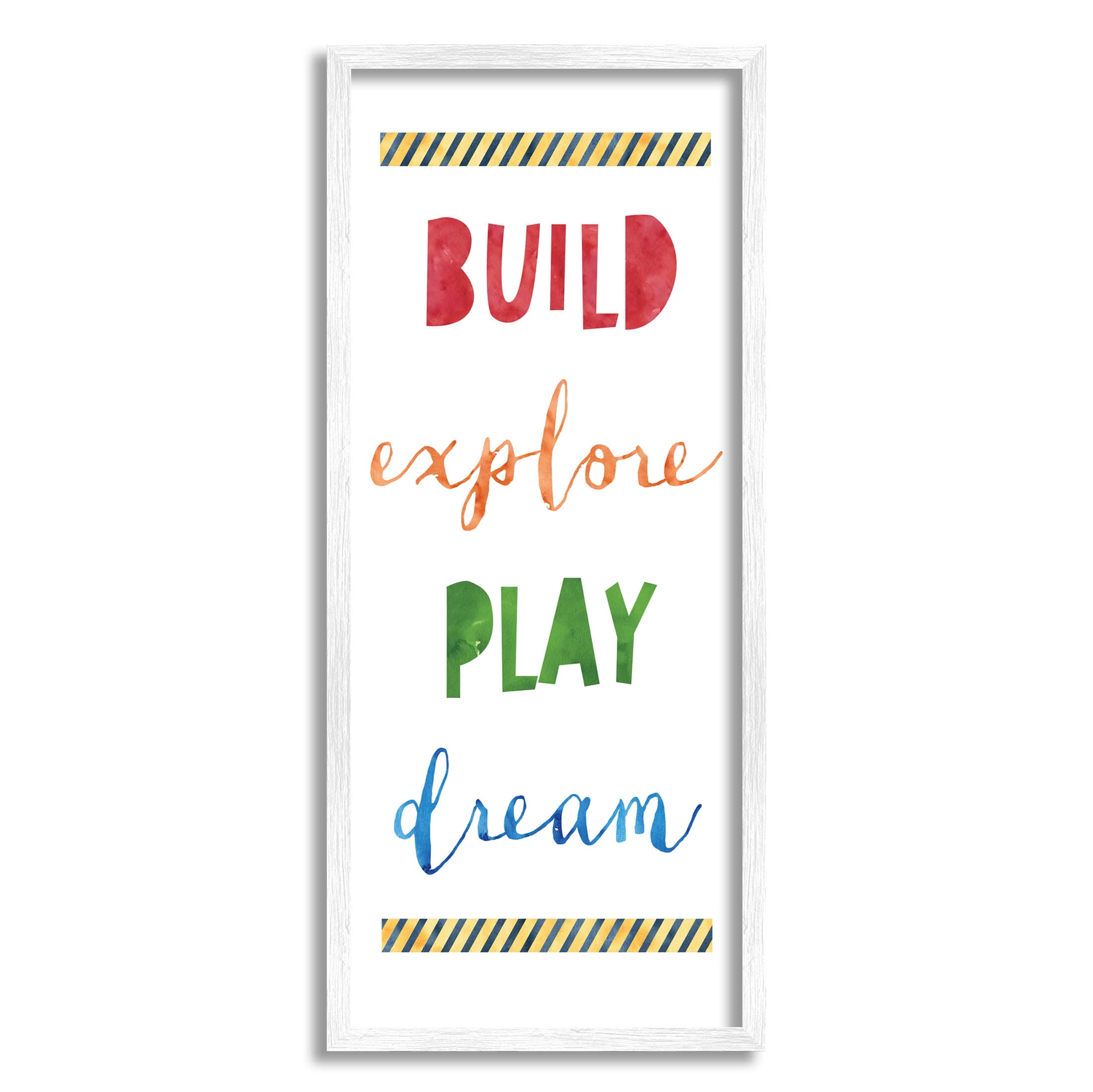 Stupell Industries Build Explore Play Dream Graphic Art White Framed Art Print Wall Art, Design by Jennifer McCulley