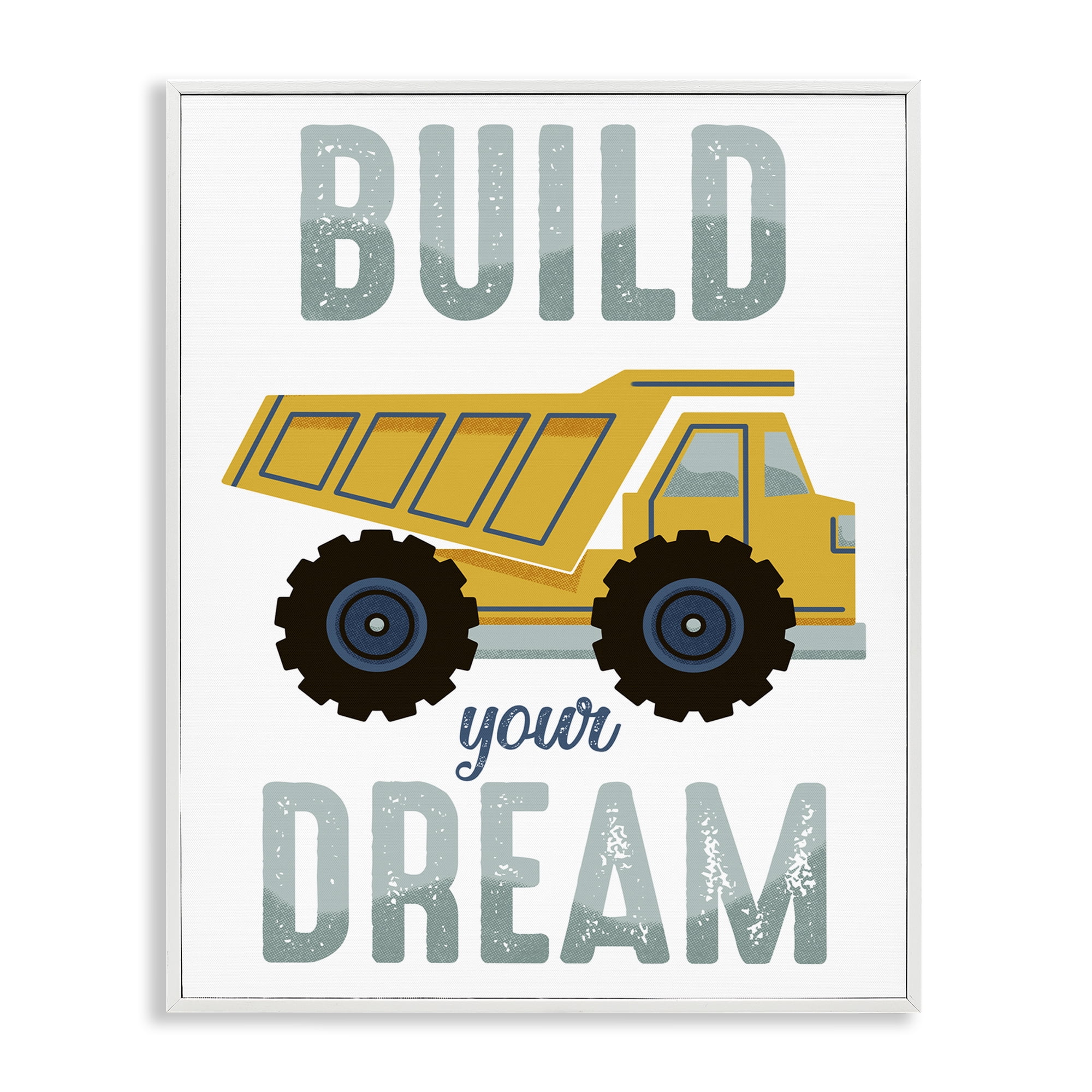 Stupell Industries Build Your Dream Construction Transportation Painting White Framed Art Print Wall Art, 16 x 20