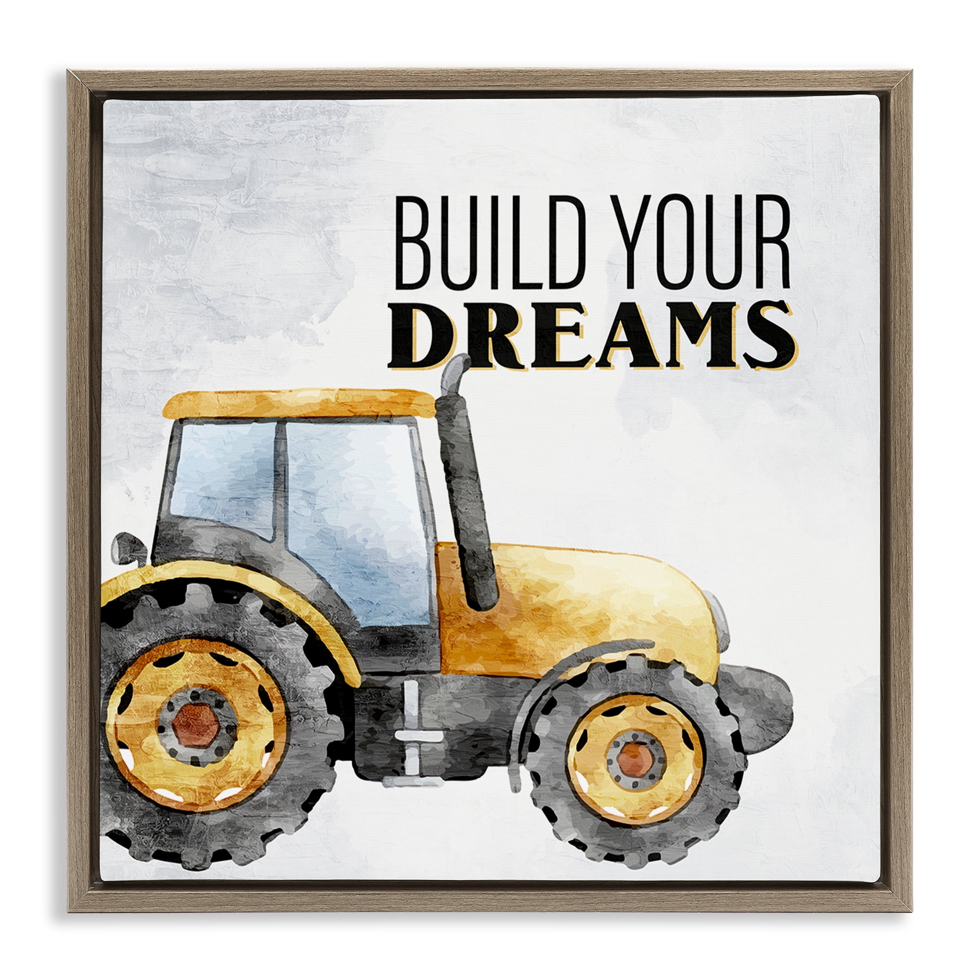 Stupell Industries Build Your Dreams Phrase Transportation Painting Brown Floater Framed Canvas Art Print Wall Art, 18 x 18