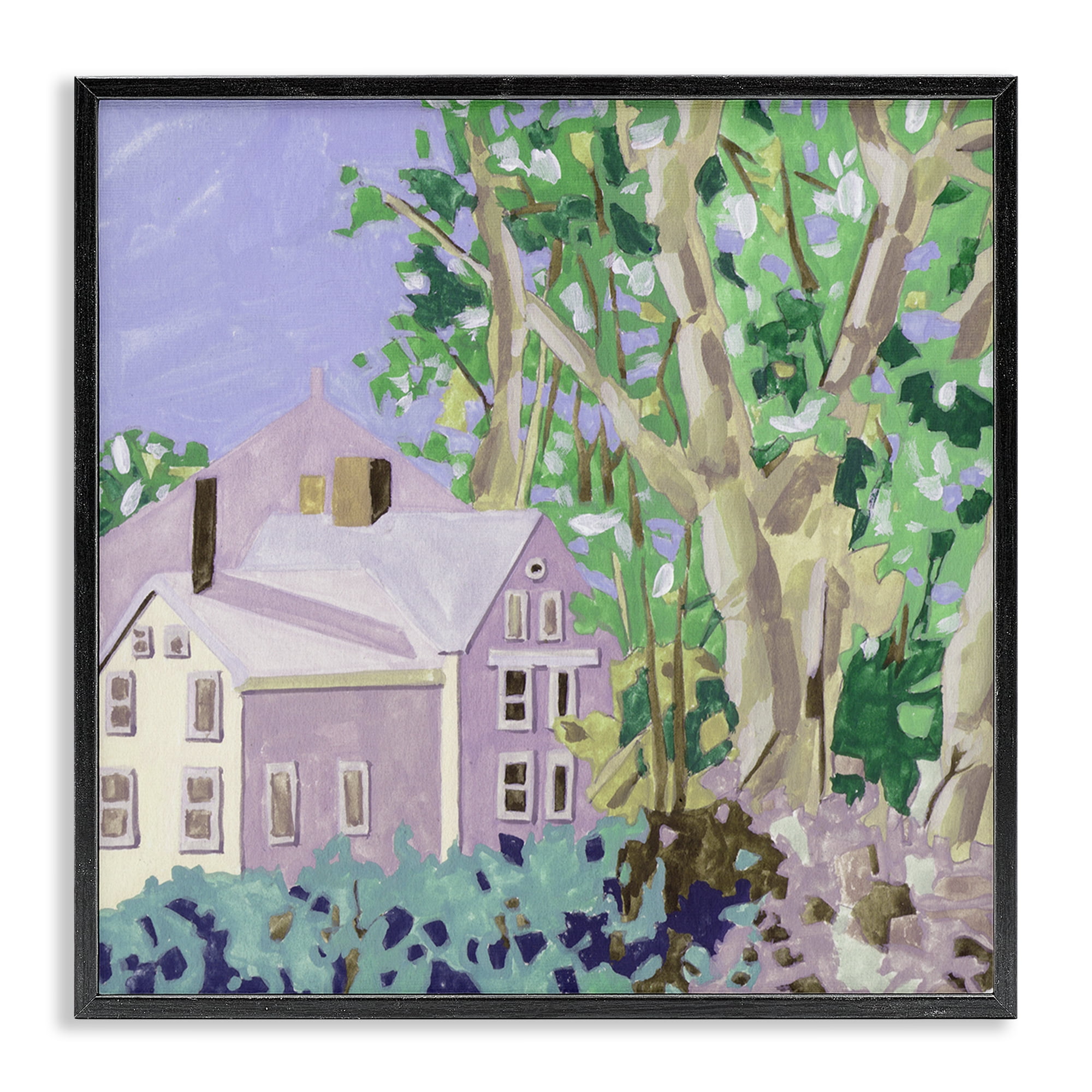 Stupell Industries Building View Through Trees Buildings & Architecture Painting Black Framed Art Print Wall Art, 24 x 24