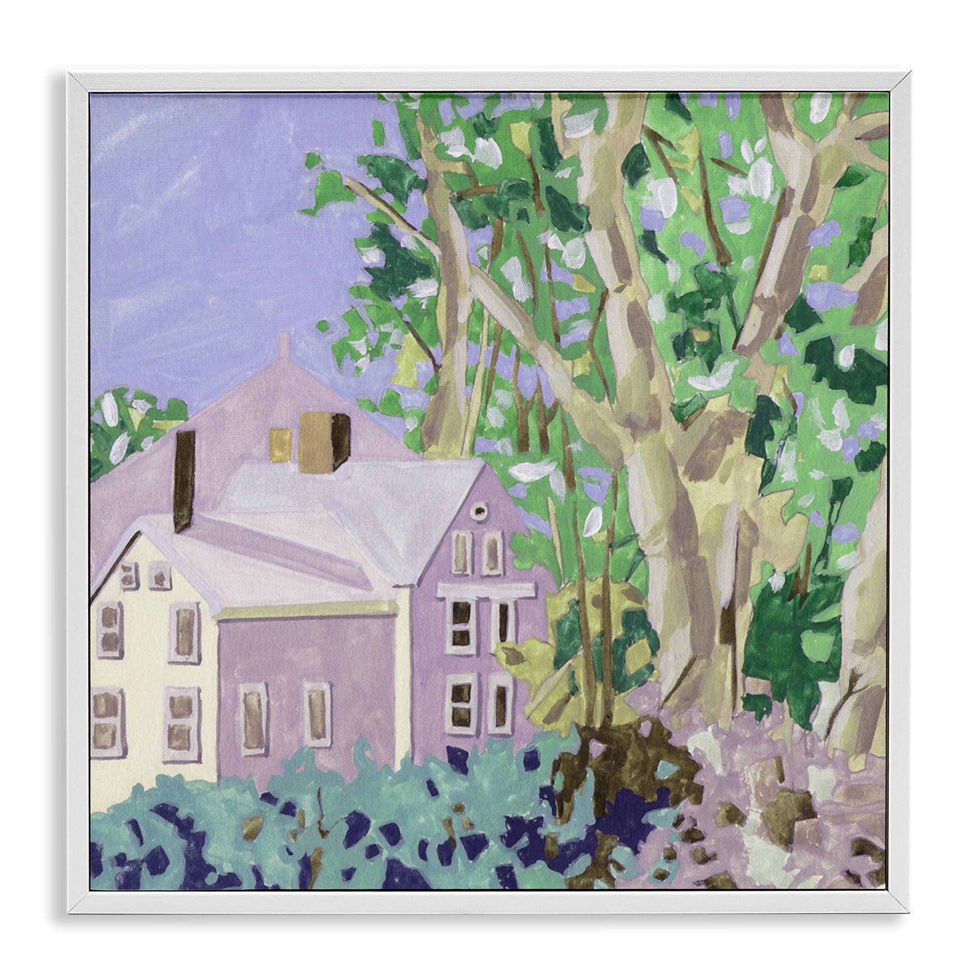 Stupell Industries Building View Through Trees Buildings & Architecture Painting White Framed Art Print Wall Art, 12 x 12