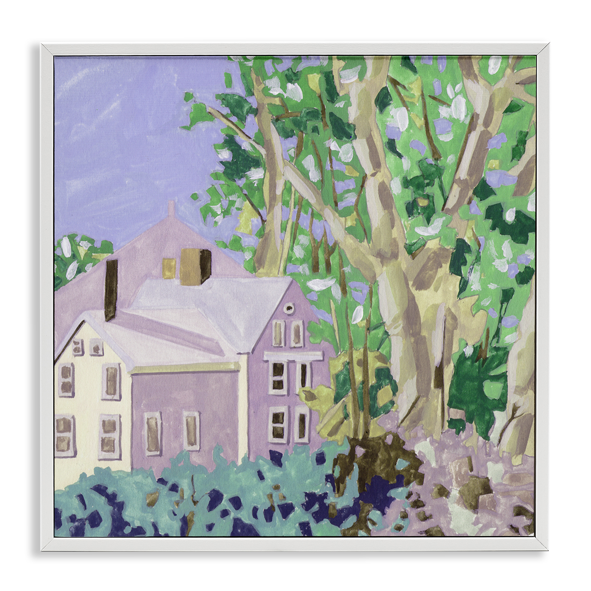 Stupell Industries Building View Through Trees Buildings & Architecture Painting White Framed Art Print Wall Art, 17 x 17