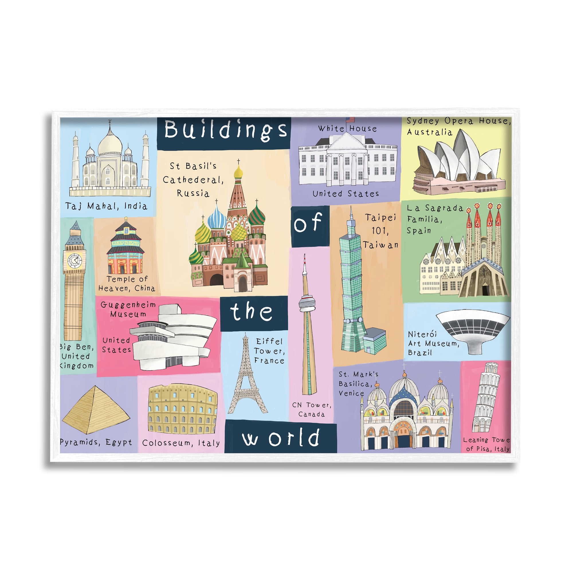 Stupell Industries Building of the World Kid's Chart Architectural Landmarks, 16 x 20, Designed by Carla Daly