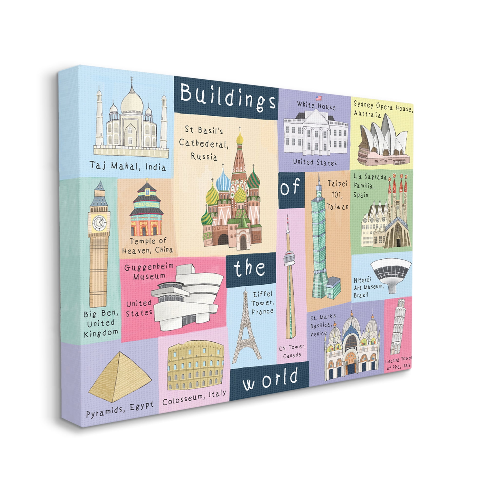 Stupell Industries Building of the World Kid's Chart Architectural Landmarks, 24 x 30, Designed by Carla Daly