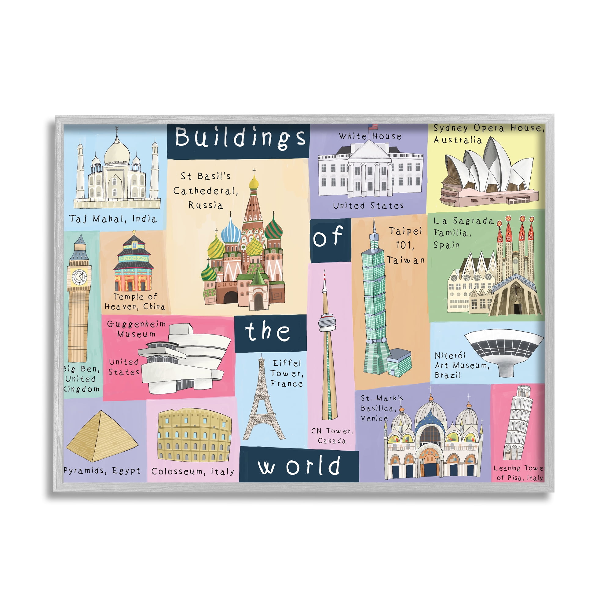 Stupell Industries Building of the World Kid's Chart Architectural Landmarks, 24 x 30, Designed by Carla Daly