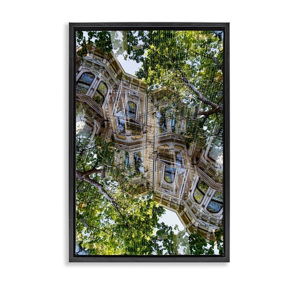 Stupell Industries Buildings In Trees Surrealism Black Framed Floater Canvas Wall Art design by Robin Vandenabeele, 25 x 17