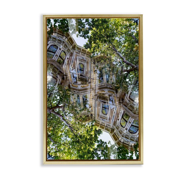 Stupell Industries Buildings In Trees Surrealism Gold Framed Floater Canvas Wall Art design by Robin Vandenabeele, 25 x 17