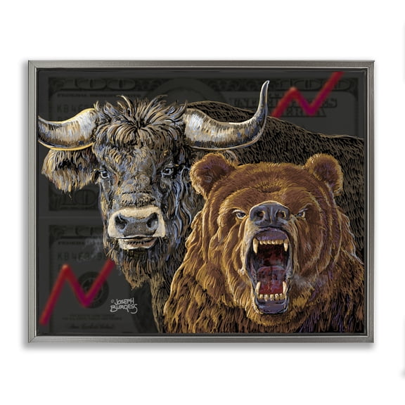 Stupell Industries Eclectic Bull & Bear Finance Gray Floating Frame Canvas Art, 31 x 25, by Joseph Burgess