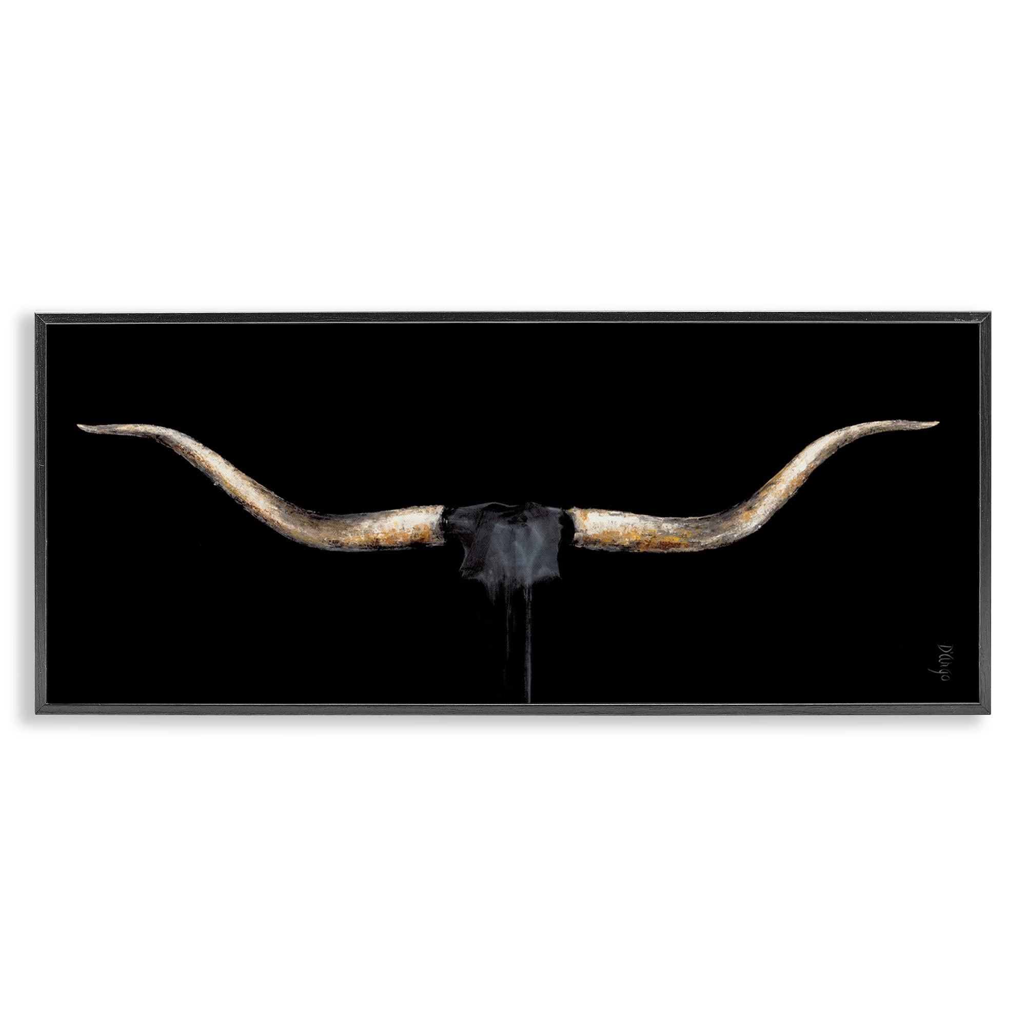 Stupell Industries Bull Horns Shadow Animal Painting Animals & Insects Painting Black Framed Art Print Wall Art, 30 x 13