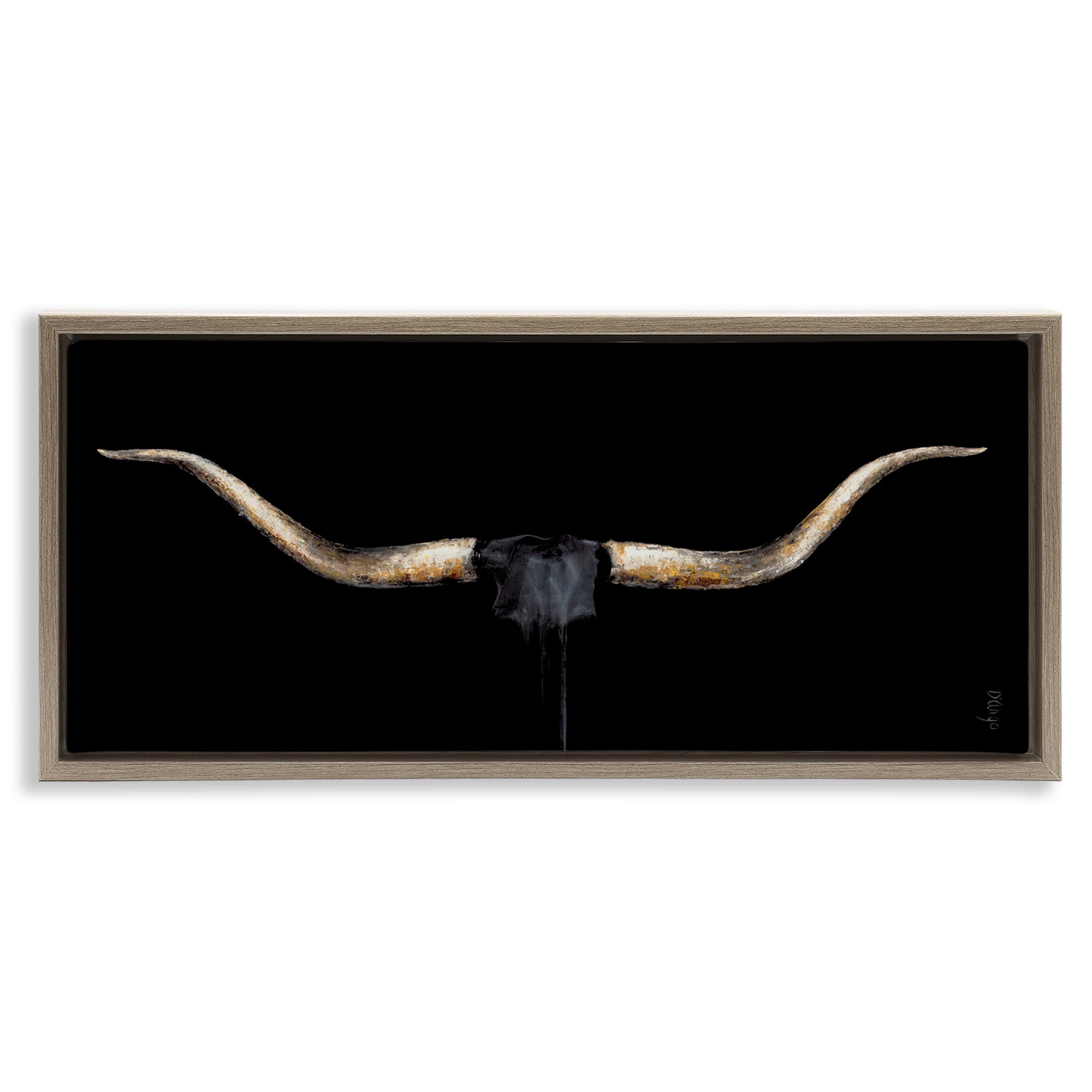 Stupell Industries Bull Horns Shadow Animal Painting Animals & Insects Painting Brown Floater Framed Canvas Art Print Wall Art, 25 x 11