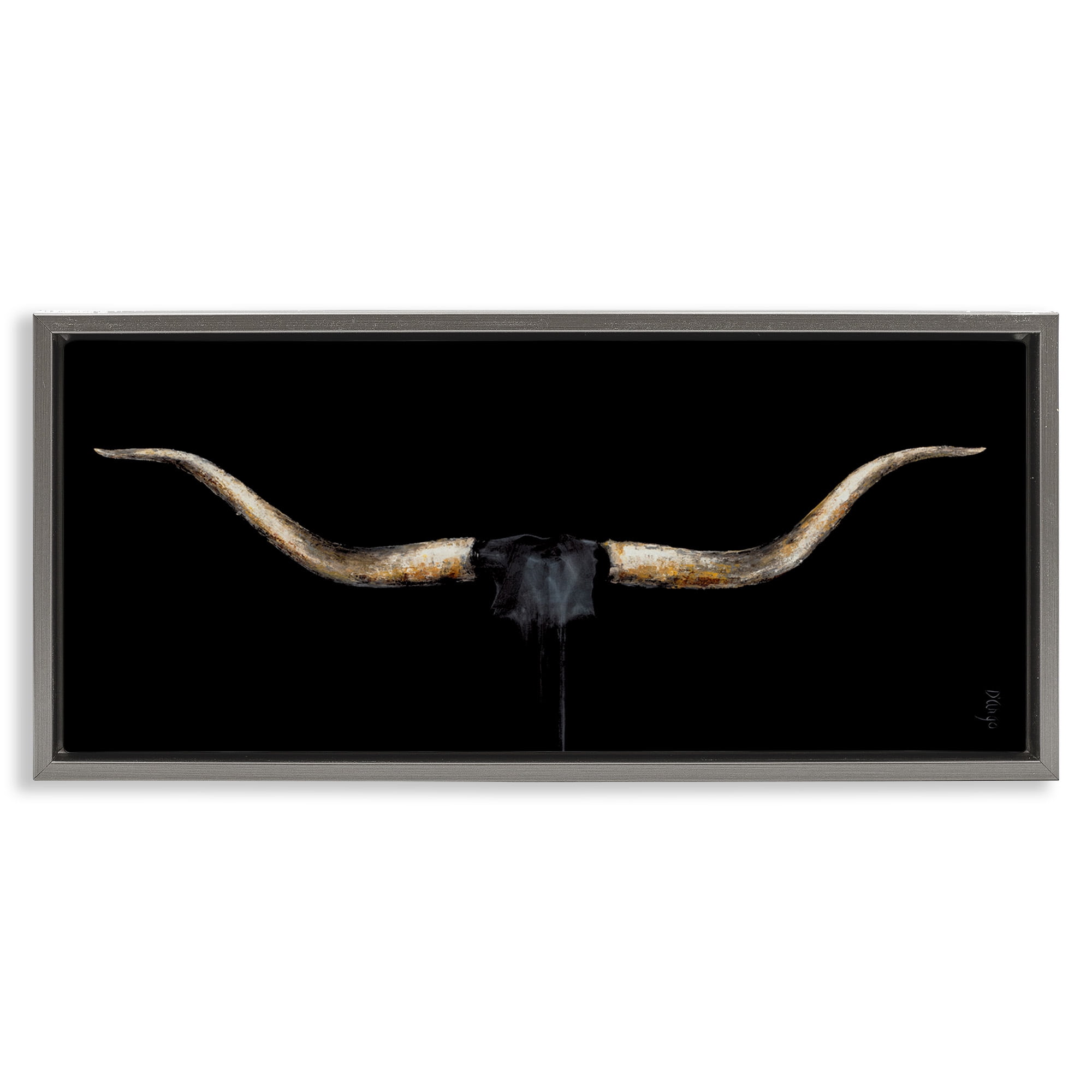 Stupell Industries Bull Horns Shadow Animal Painting Animals & Insects Painting Gray Floater Framed Canvas Art Print Wall Art, 25 x 11