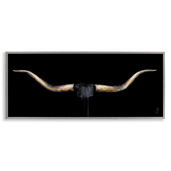 Stupell Industries Bull Horns Shadow Animal Painting Animals & Insects Painting Gray Framed Art Print Wall Art, 24 x 10