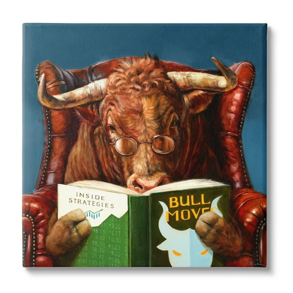 Stupell Industries Bull Reading Book Spectacles Red Leather Chair Canvas Wall Art, 17 x 17, Design by Lucia Heffernan