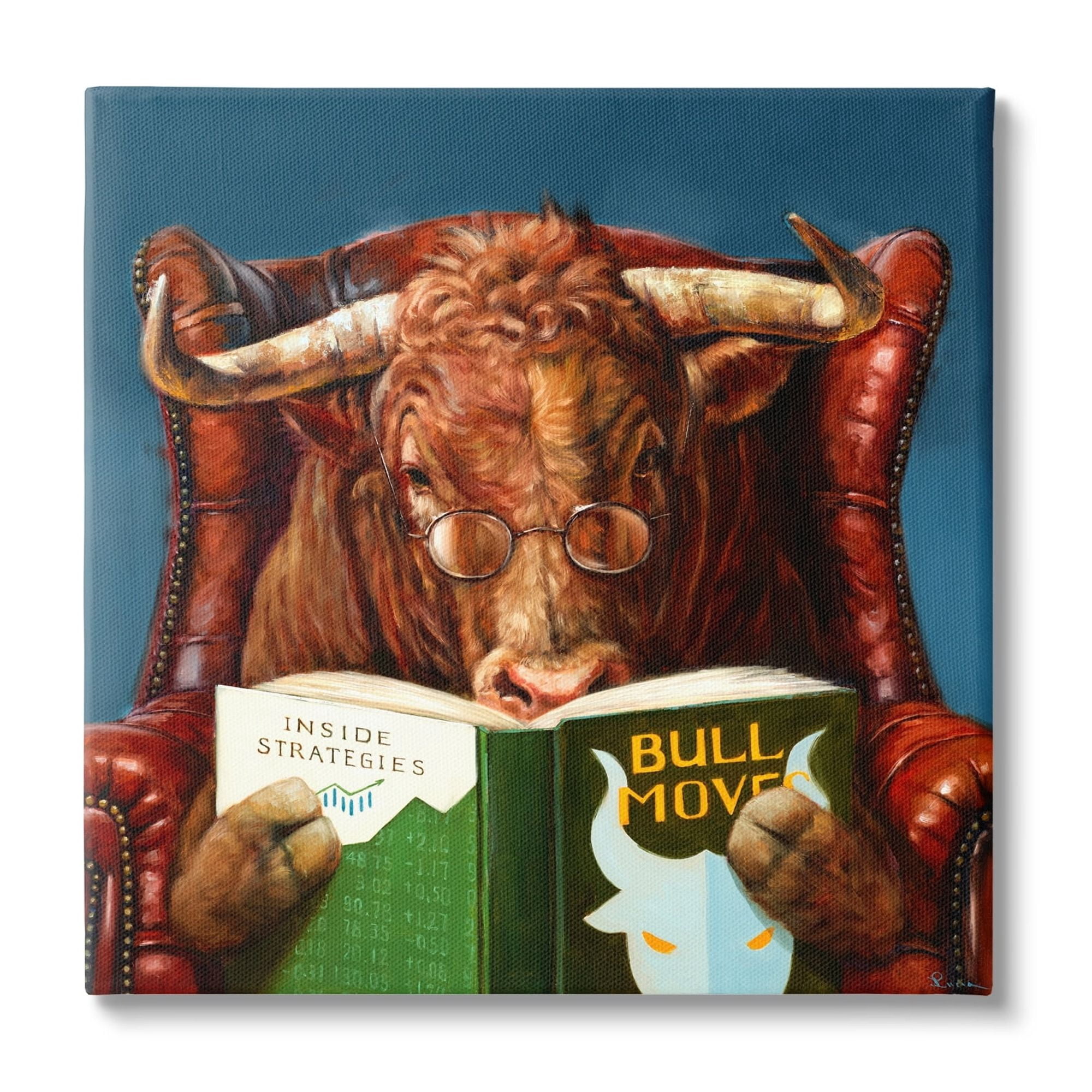 Stupell Industries Bull Reading Book Spectacles Red Leather Chair Canvas Wall Art, 24 x 24, Design by Lucia Heffernan
