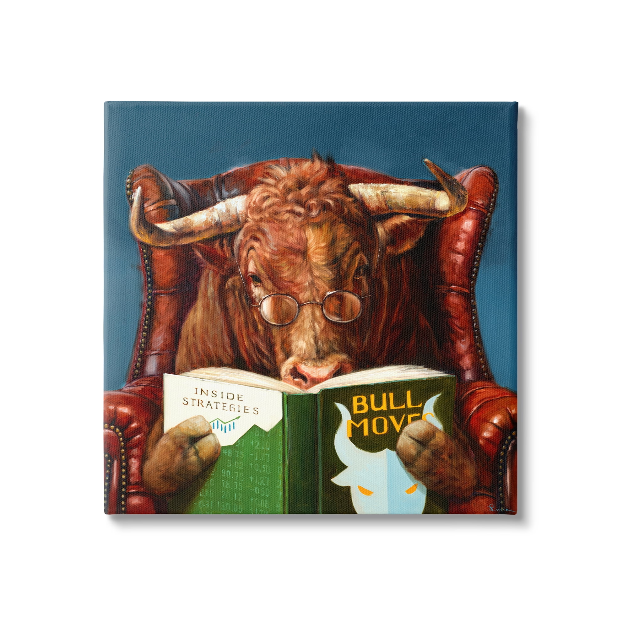 Stupell Industries Bull Reading Book Spectacles Red Leather Chair Canvas Wall Art, 36 x 36, Design by Lucia Heffernan