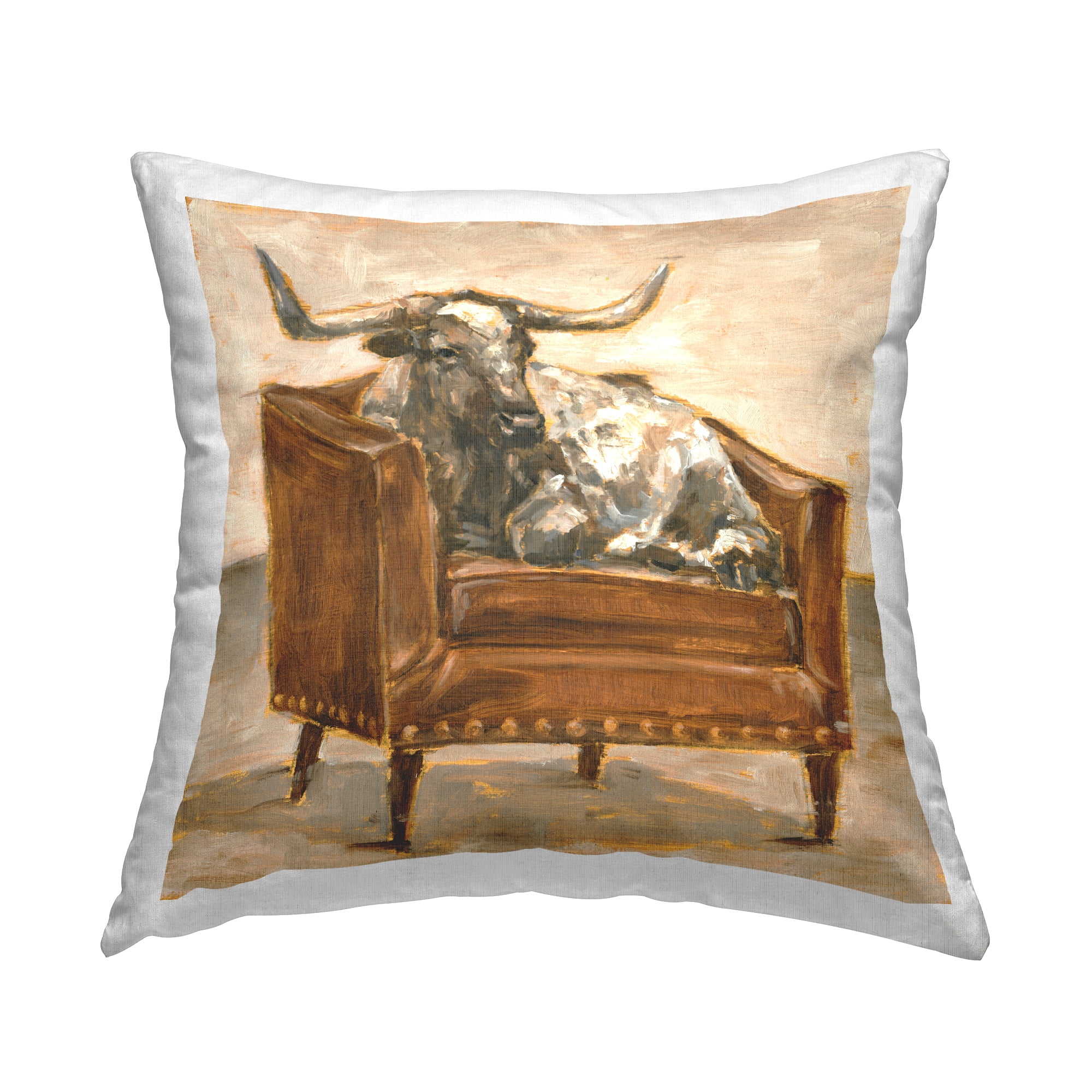 Stupell Industries Bull Resting in Orange Chair Rustic Brown,18 x 7 x 18 Decorative Pillows