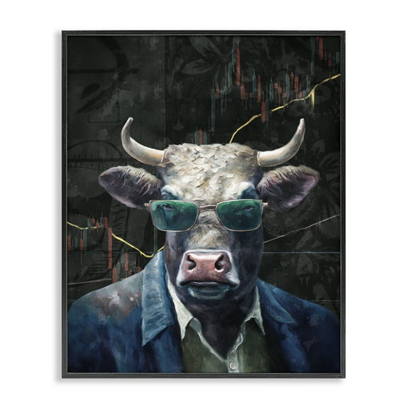 Stupell Industries Bull in Sunglasses Animals Painting Black Framed Art Print Wall Art, 11 x 14