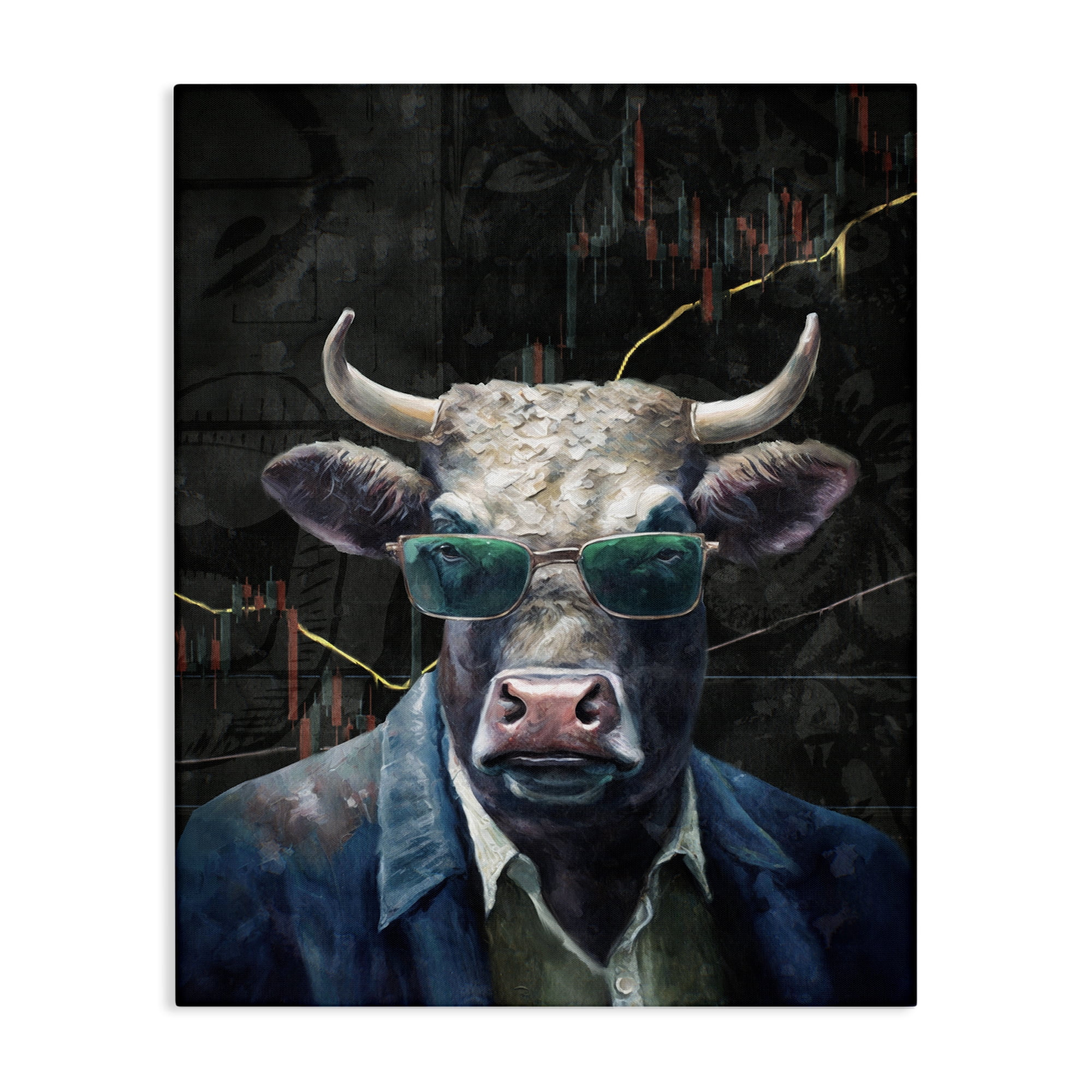 Stupell Industries Bull in Sunglasses Animals Painting Wrapped Canvas Art Print Wall Art, 16 x 20