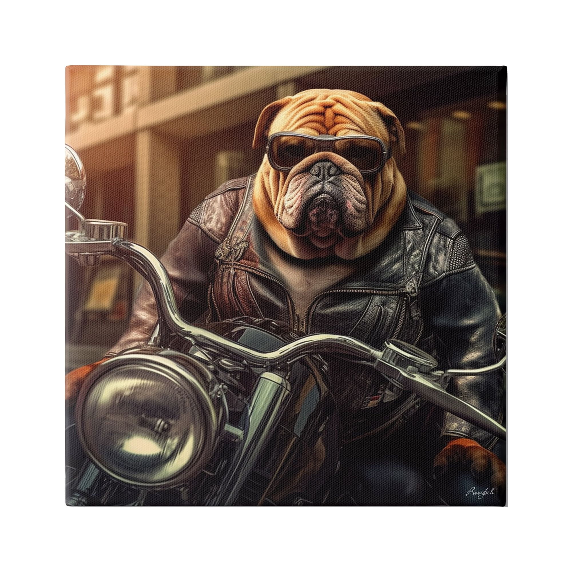 Stupell Industries Bulldog Biker Portrait Animals & Insects Painting Gallery Wrapped Canvas Art Print Wall Art, 17 x 17