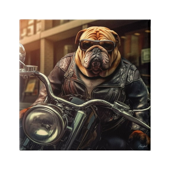 Stupell Industries Bulldog Biker Portrait Animals & Insects Painting Gallery Wrapped Canvas Art Print Wall Art, 24 x 24