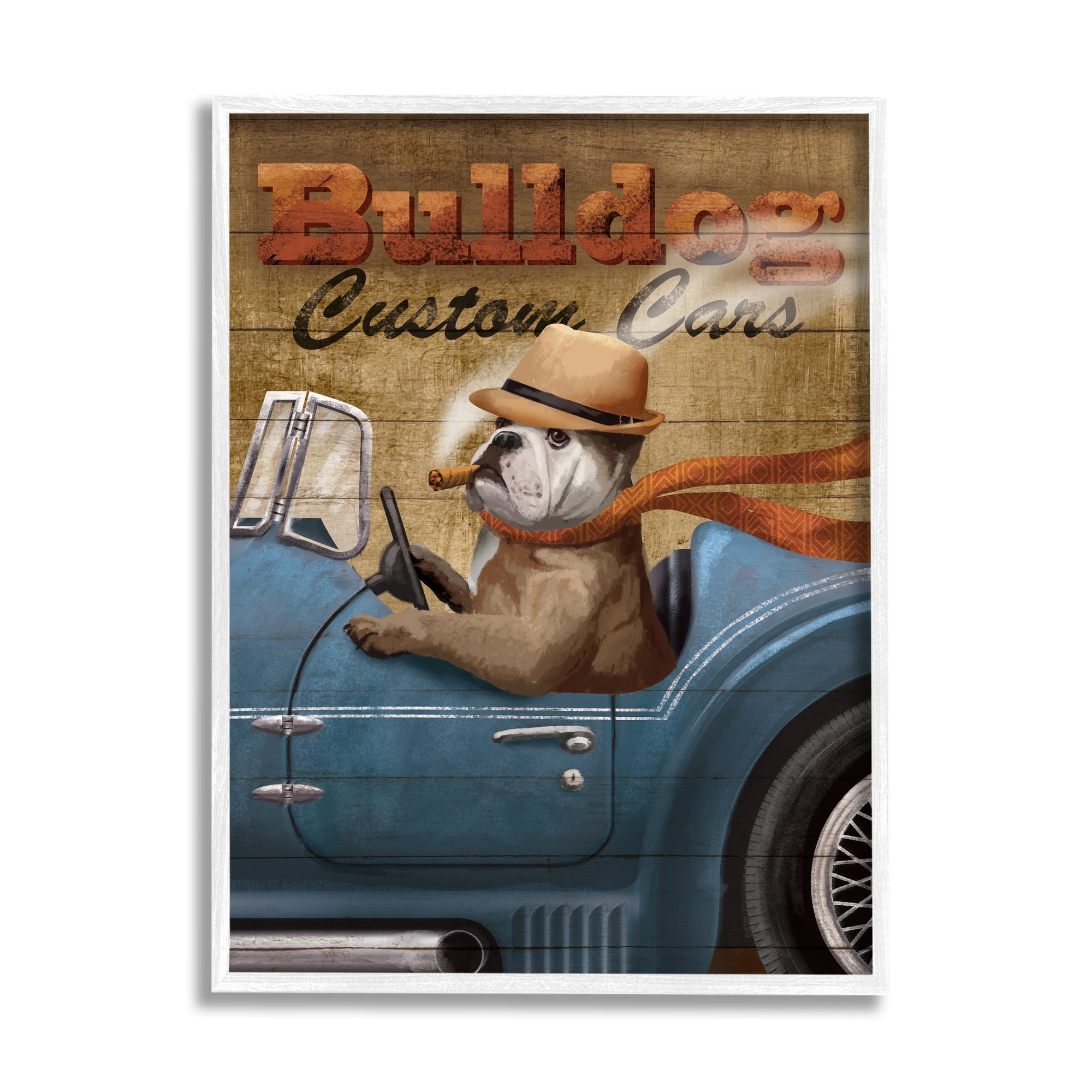 Stupell Industries Bulldog Custom Cars Sign Vintage Automobile Cigar Dog, 16 x 20, Design by Conrad Knutsen