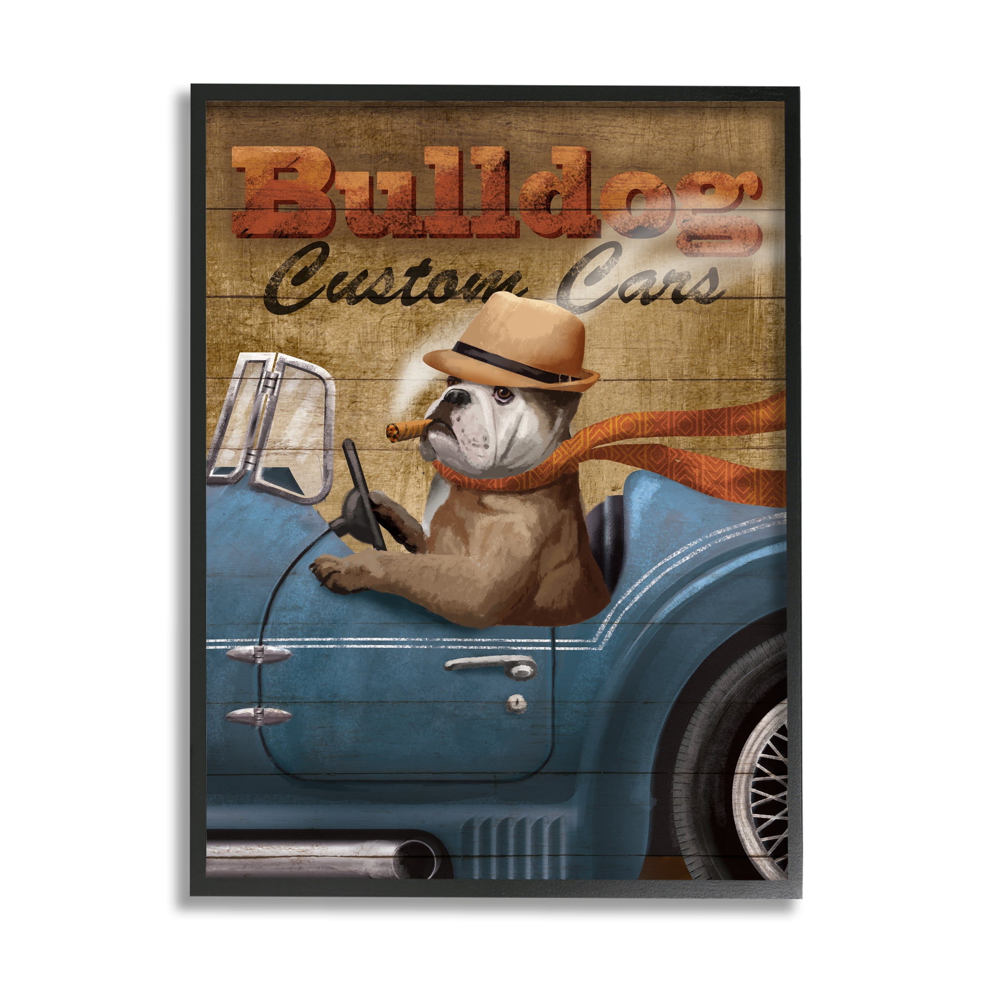 Stupell Industries Bulldog Custom Cars Sign Vintage Automobile Cigar Dog, 16 x 20, Design by Conrad Knutsen