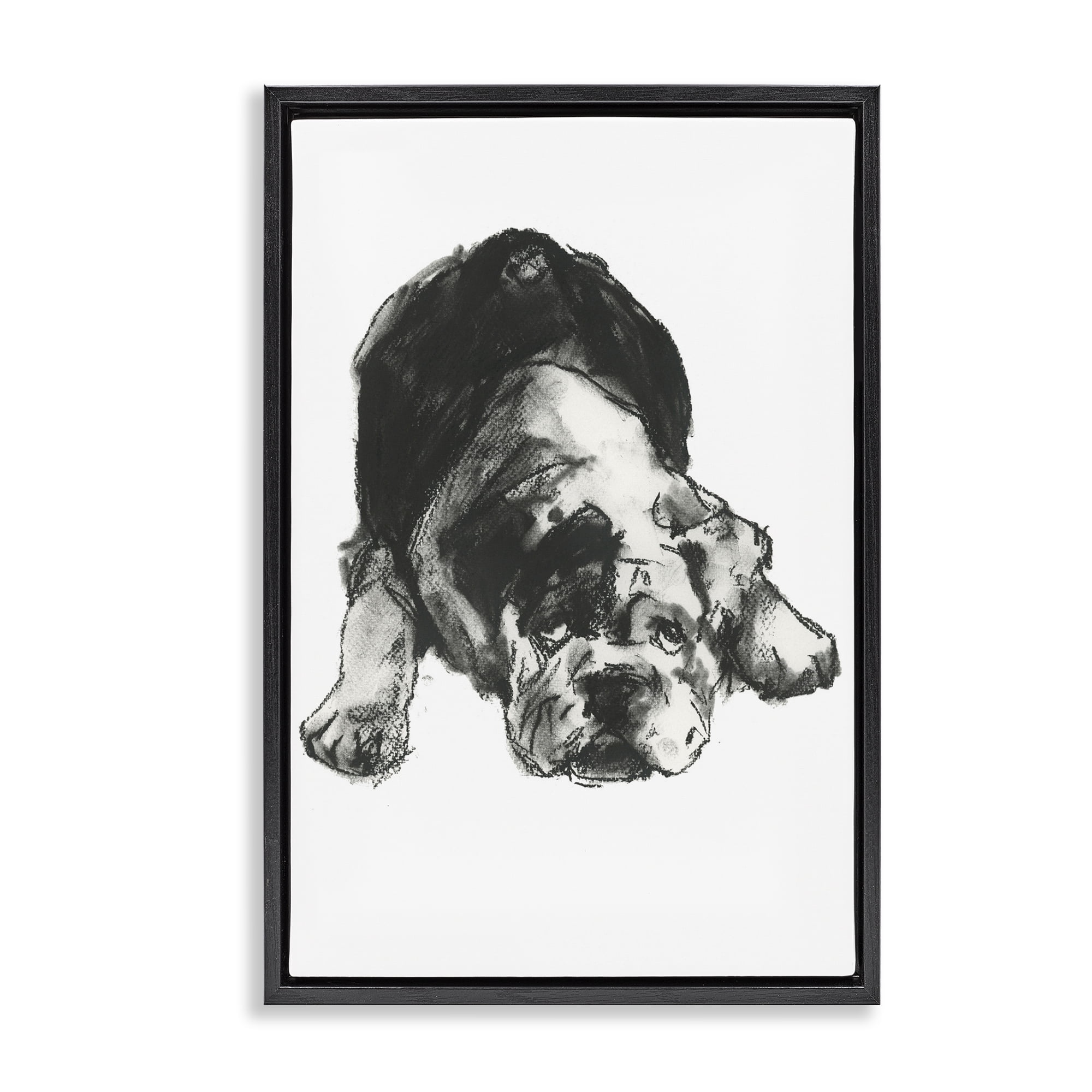 Stupell Industries Bulldog Drawing Portrait Animals & Insects Drawing Black Floater Framed Canvas Art Print Wall Art, 21 x 31