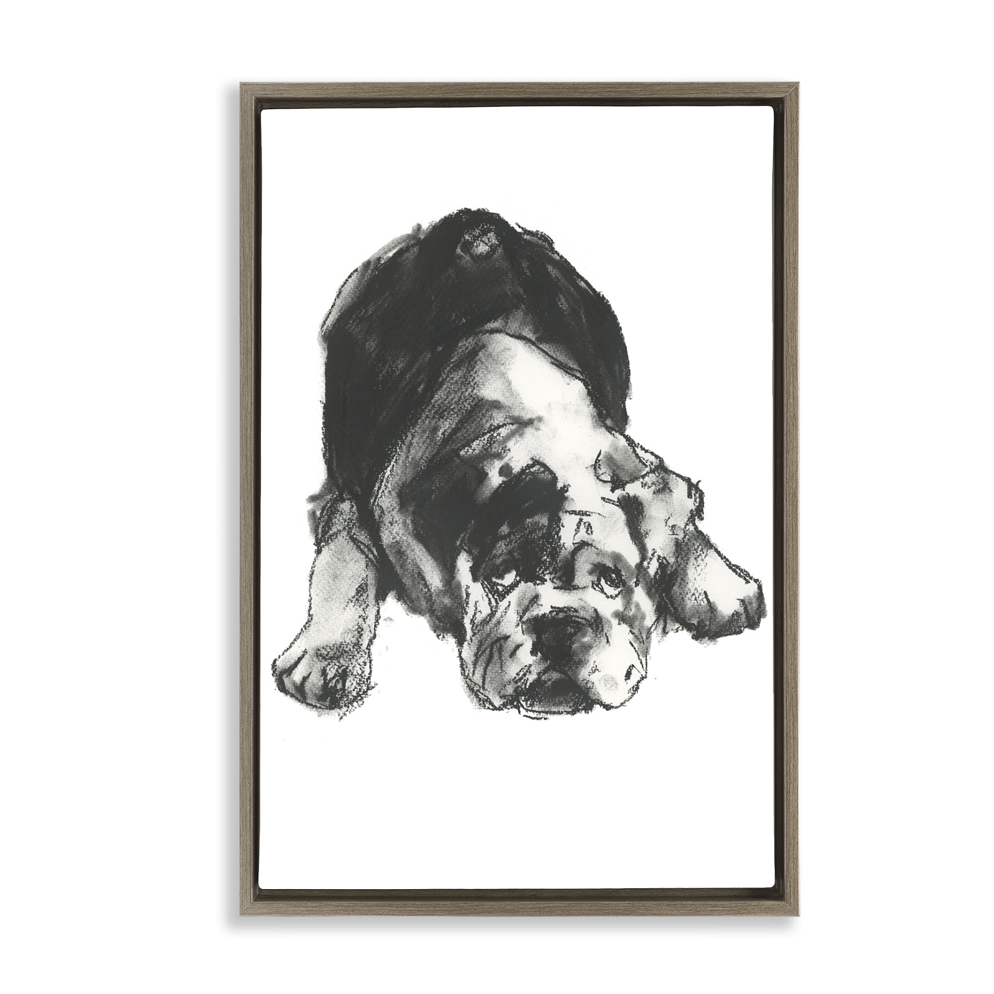 Stupell Industries Bulldog Drawing Portrait Animals & Insects Drawing Brown Floater Framed Canvas Art Print Wall Art, 17 x 25
