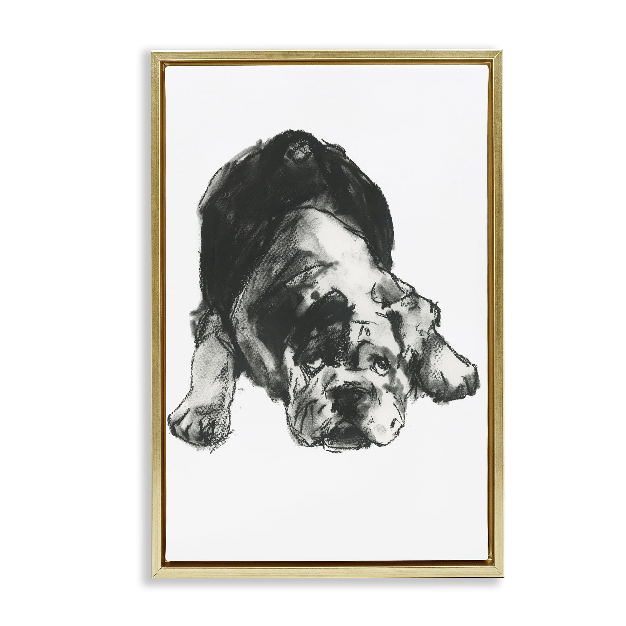 Stupell Industries Bulldog Drawing Portrait Animals & Insects Drawing Gold Floater Framed Canvas Art Print Wall Art, 17 x 25