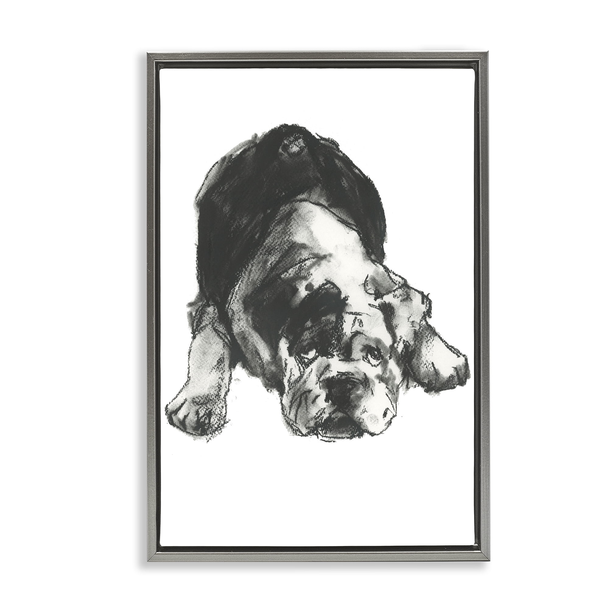 Stupell Industries Bulldog Drawing Portrait Animals & Insects Drawing Gray Floater Framed Canvas Art Print Wall Art, 21 x 31