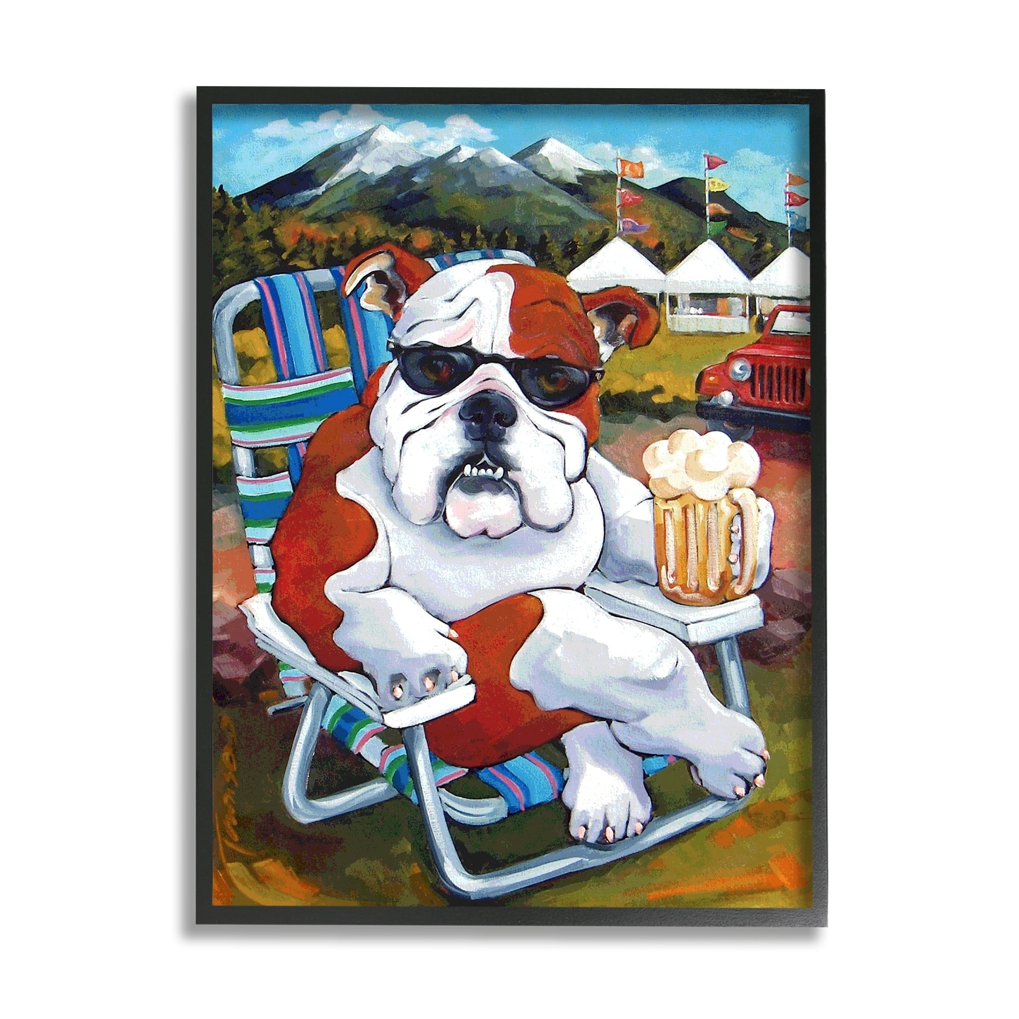 Stupell Industries Bulldog Drinking Beer Mountainside Pet Dog Festival Scene, 16 x 20, Design by CR Townsend