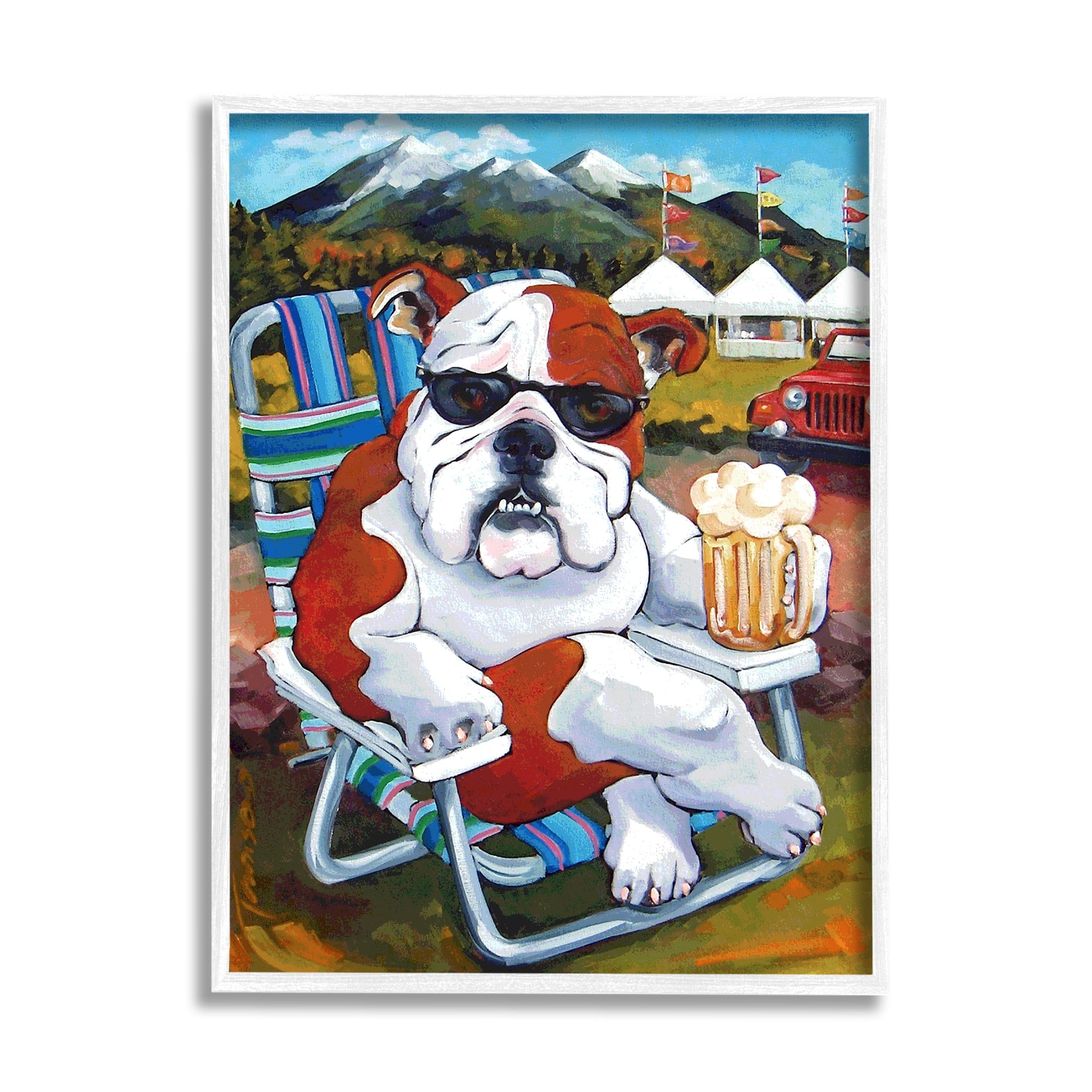 Stupell Industries Bulldog Drinking Beer Mountainside Pet Dog Festival Scene, 24 x 30, Design by CR Townsend