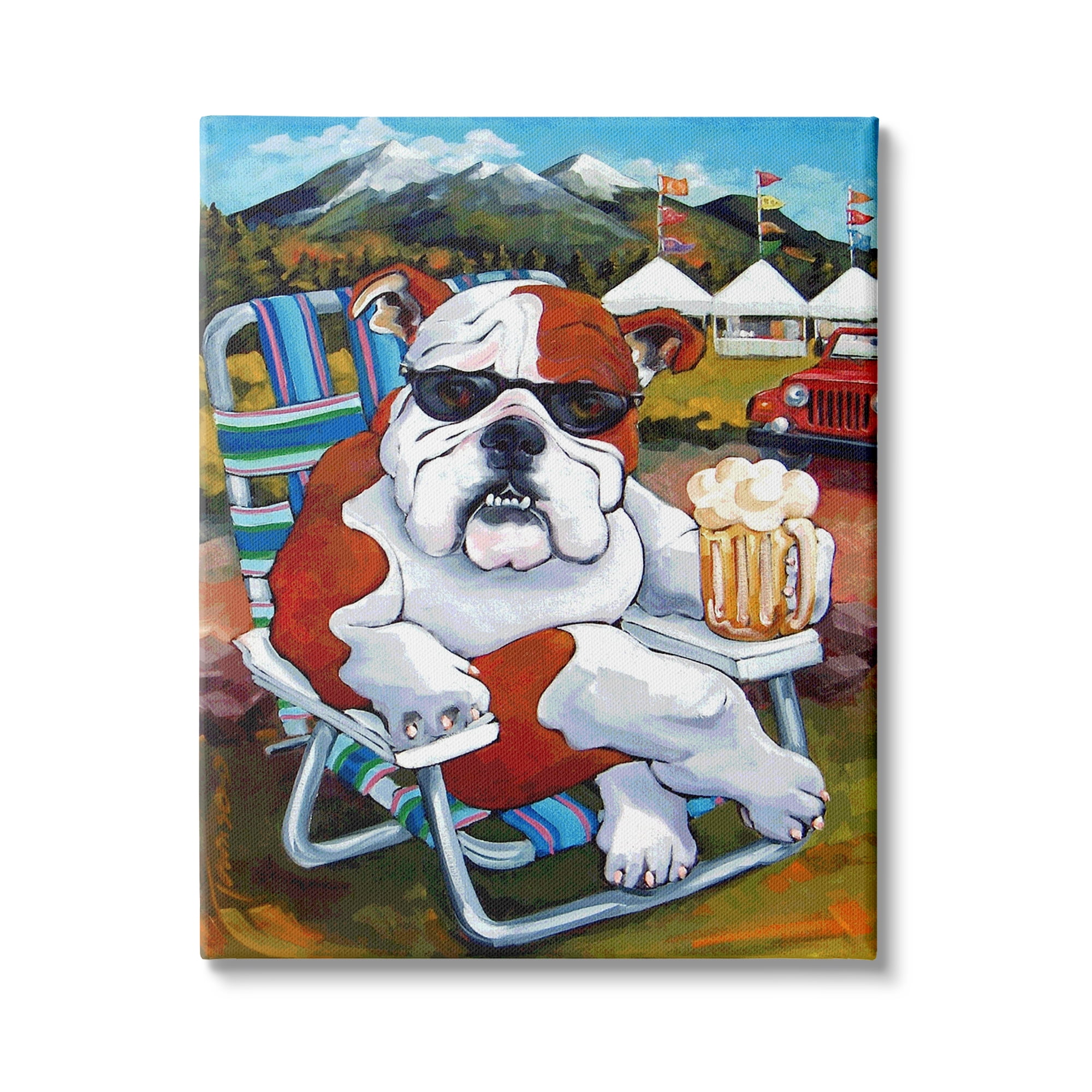 Stupell Industries Bulldog Drinking Beer Mountainside Pet Dog Festival Scene, 30 x 40, Design by CR Townsend