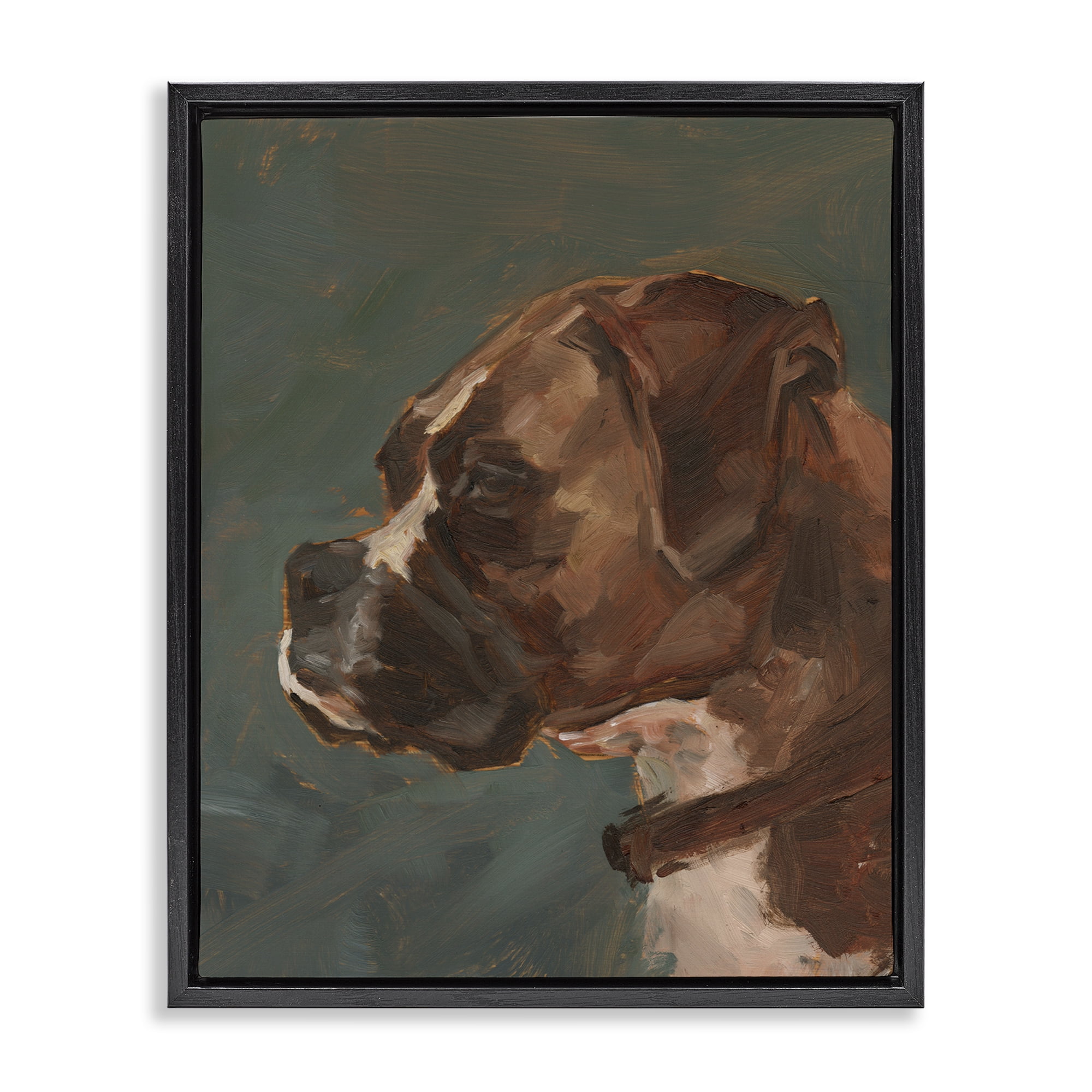 Stupell Industries Bulldog Gazing Portrait Animals & Insects Painting Black Floater Framed Canvas Art Print Wall Art, 17 x 21