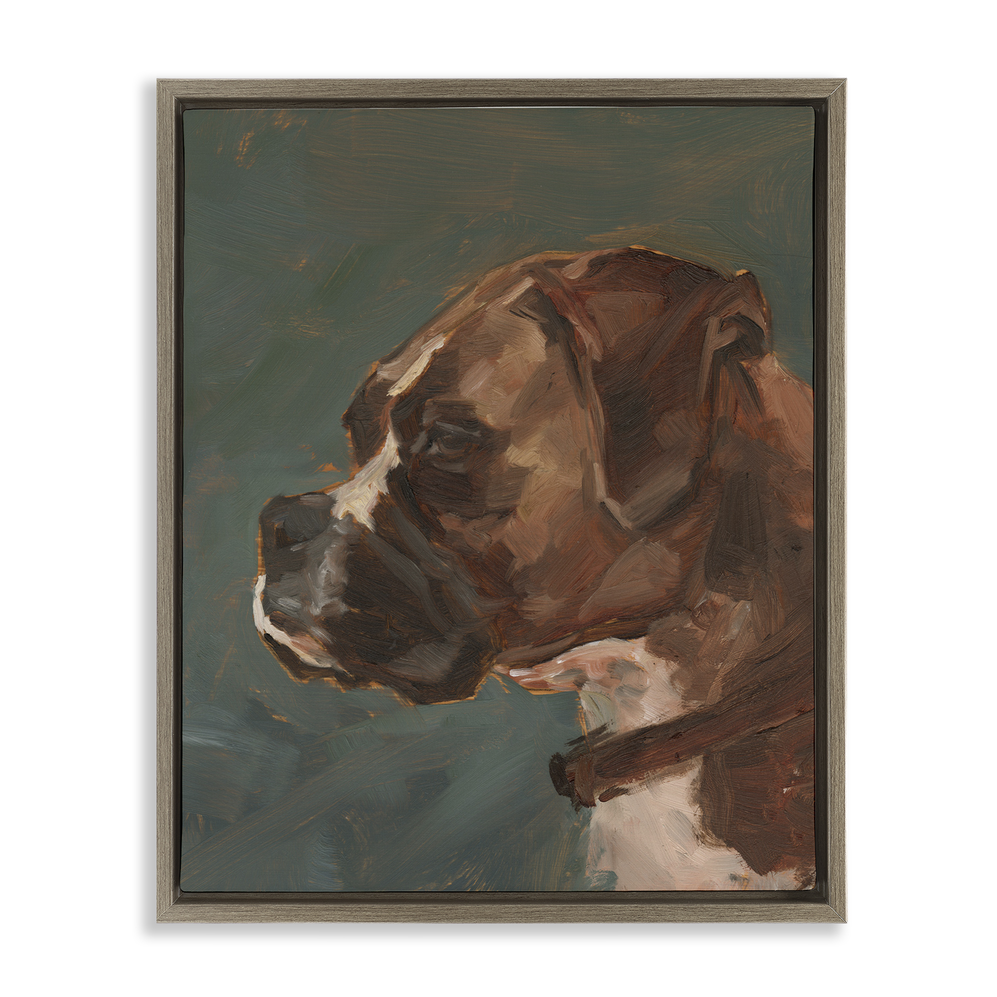 Stupell Industries Bulldog Gazing Portrait Animals & Insects Painting Brown Floater Framed Canvas Art Print Wall Art, 17 x 21