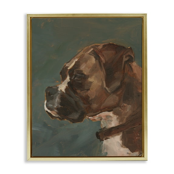 Stupell Industries Bulldog Gazing Portrait Animals & Insects Painting Gold Floater Framed Canvas Art Print Wall Art, 17 x 21