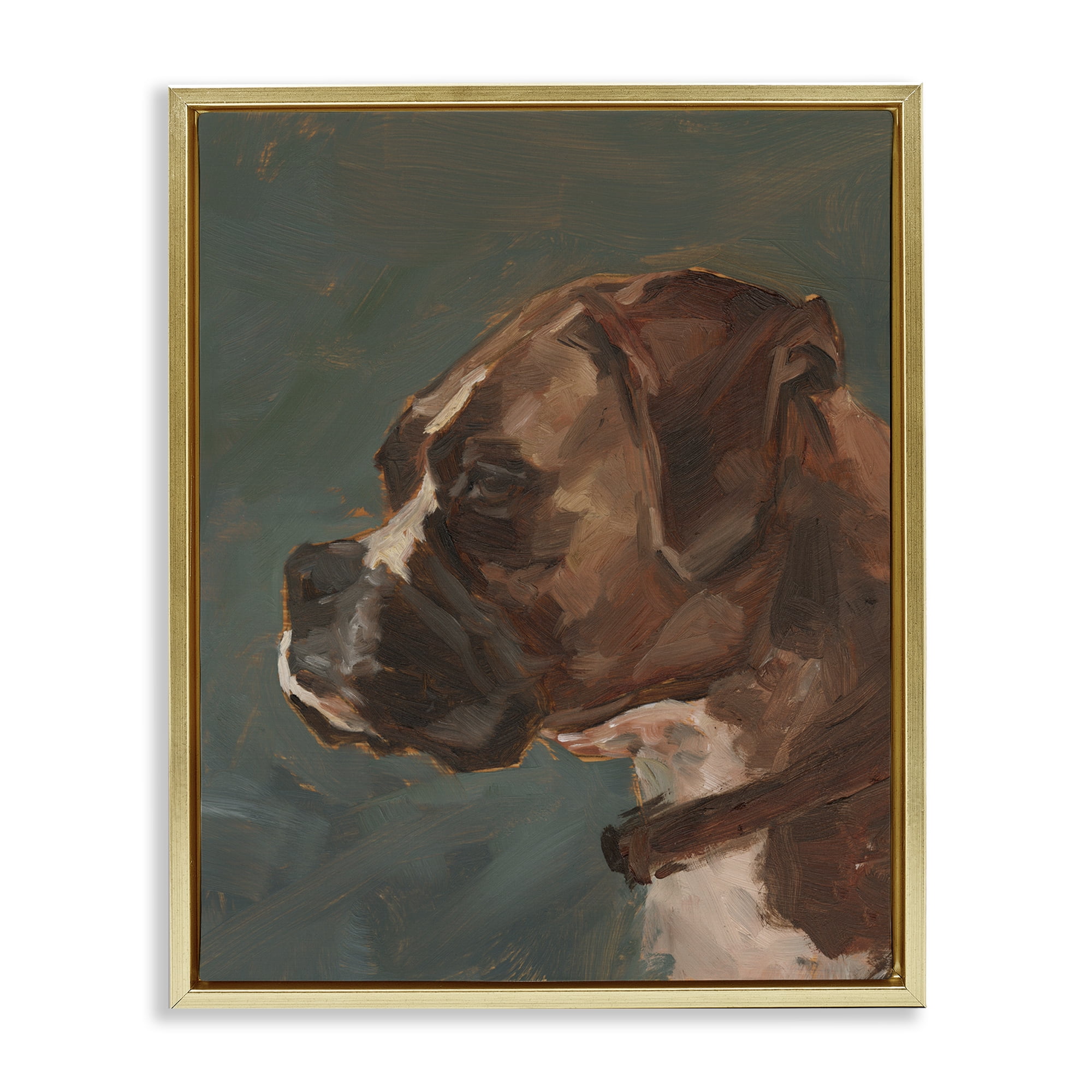 Stupell Industries Bulldog Gazing Portrait Animals & Insects Painting Gold Floater Framed Canvas Art Print Wall Art, 25 x 31