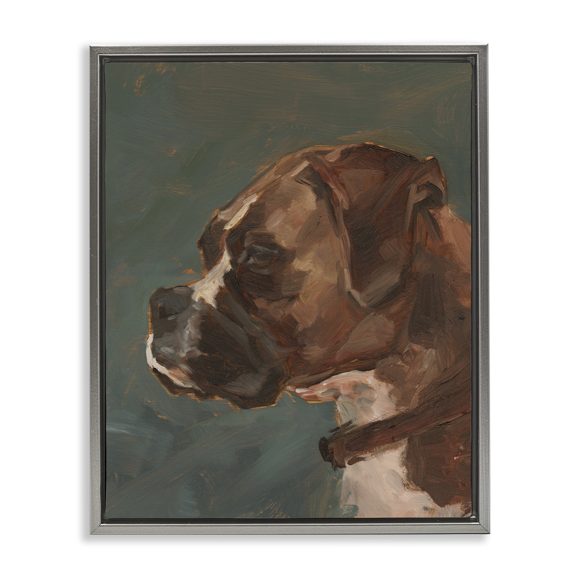Stupell Industries Bulldog Gazing Portrait Animals & Insects Painting Gray Floater Framed Canvas Art Print Wall Art, 17 x 21