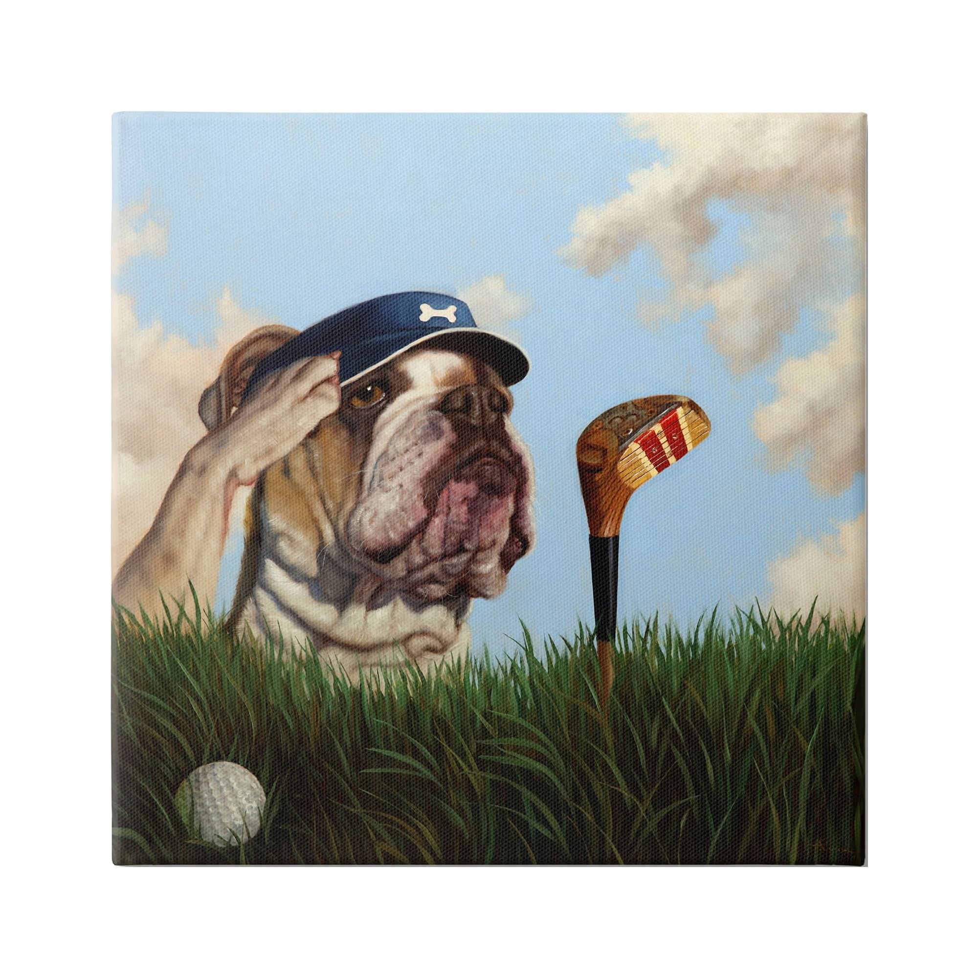 Stupell Industries Bulldog Golfing Illustration Animals & Insects Painting Gallery Wrapped Canvas Art Print Wall Art, 30 x 30