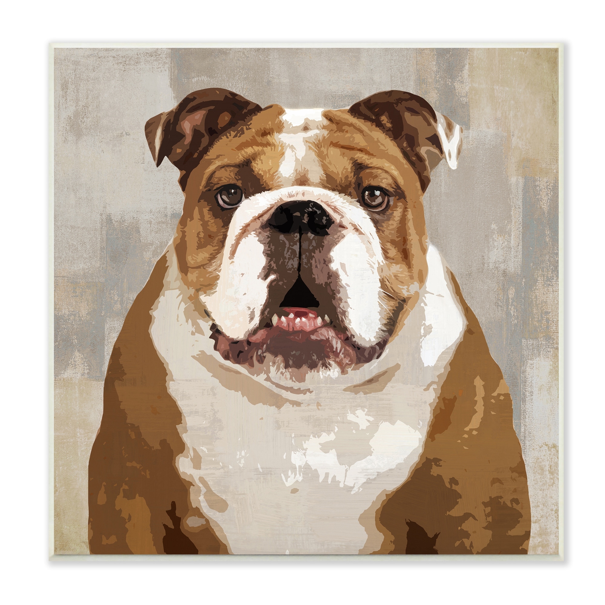 Stupell Industries Bulldog Hungrily Waiting Dull Abstract Background Pet Collage,12 x 12, Design by Keri Rodgers