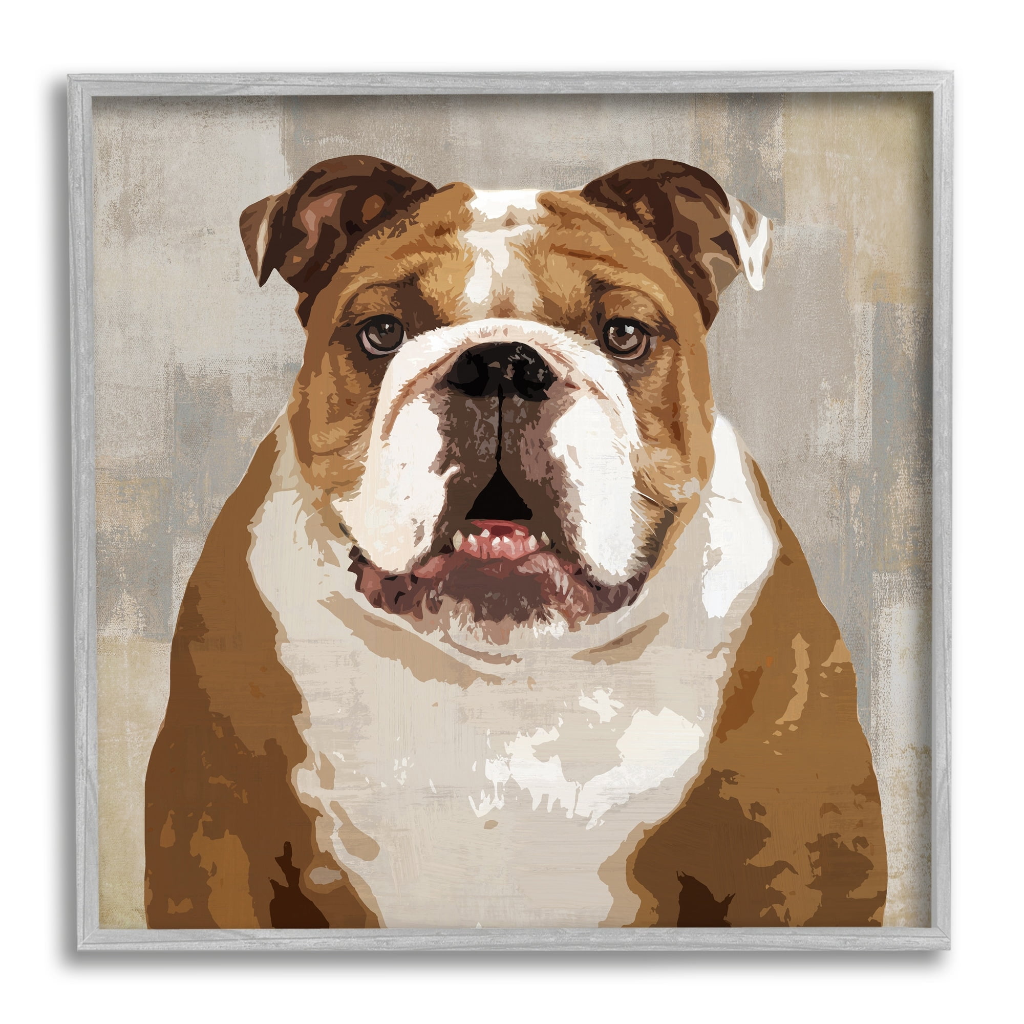 Stupell Industries Bulldog Hungrily Waiting Dull Abstract Background Pet Collage,24 x 24, Design by Keri Rodgers