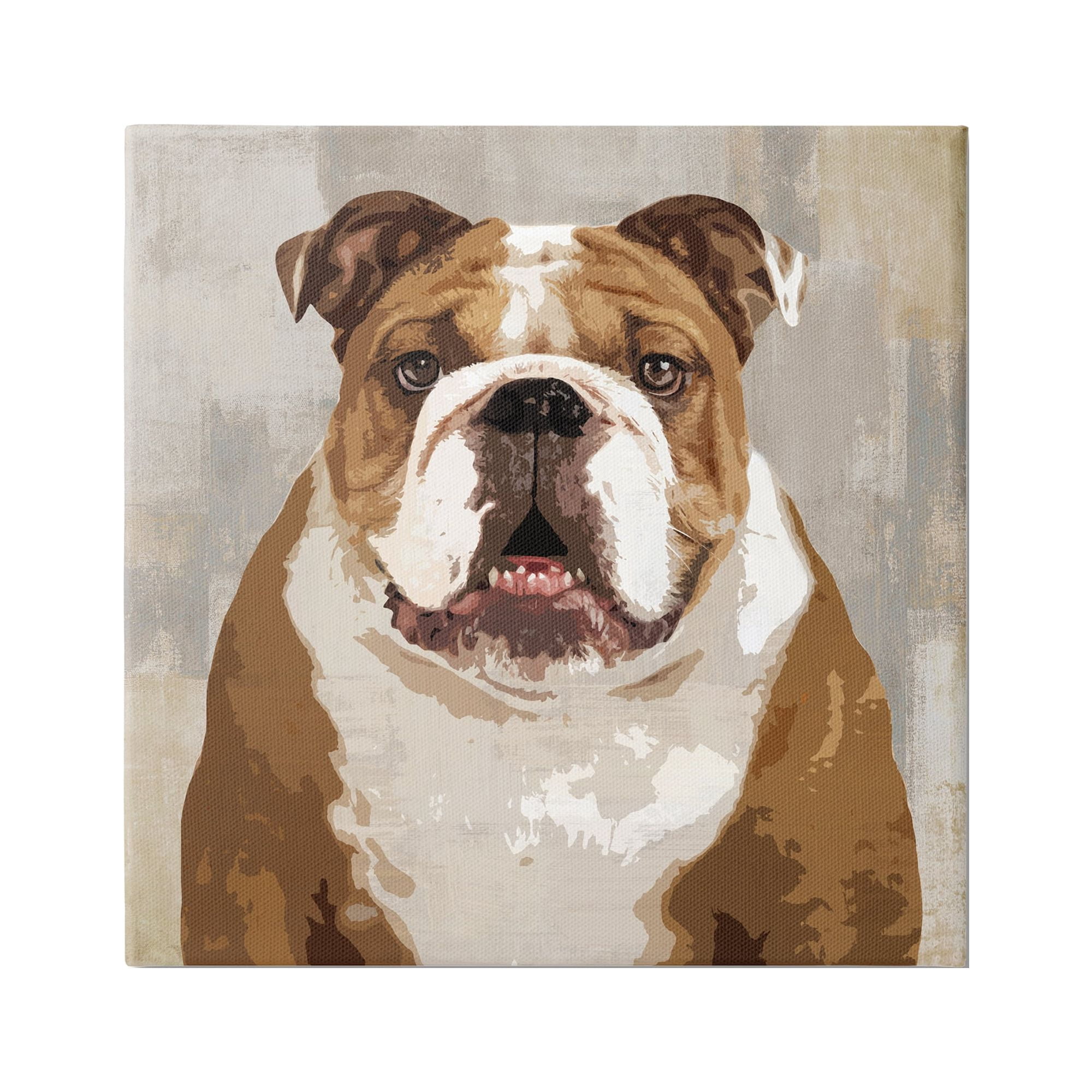 Stupell Industries Bulldog Hungrily Waiting Dull Abstract Background Pet Collage,30 x 30, Design by Keri Rodgers