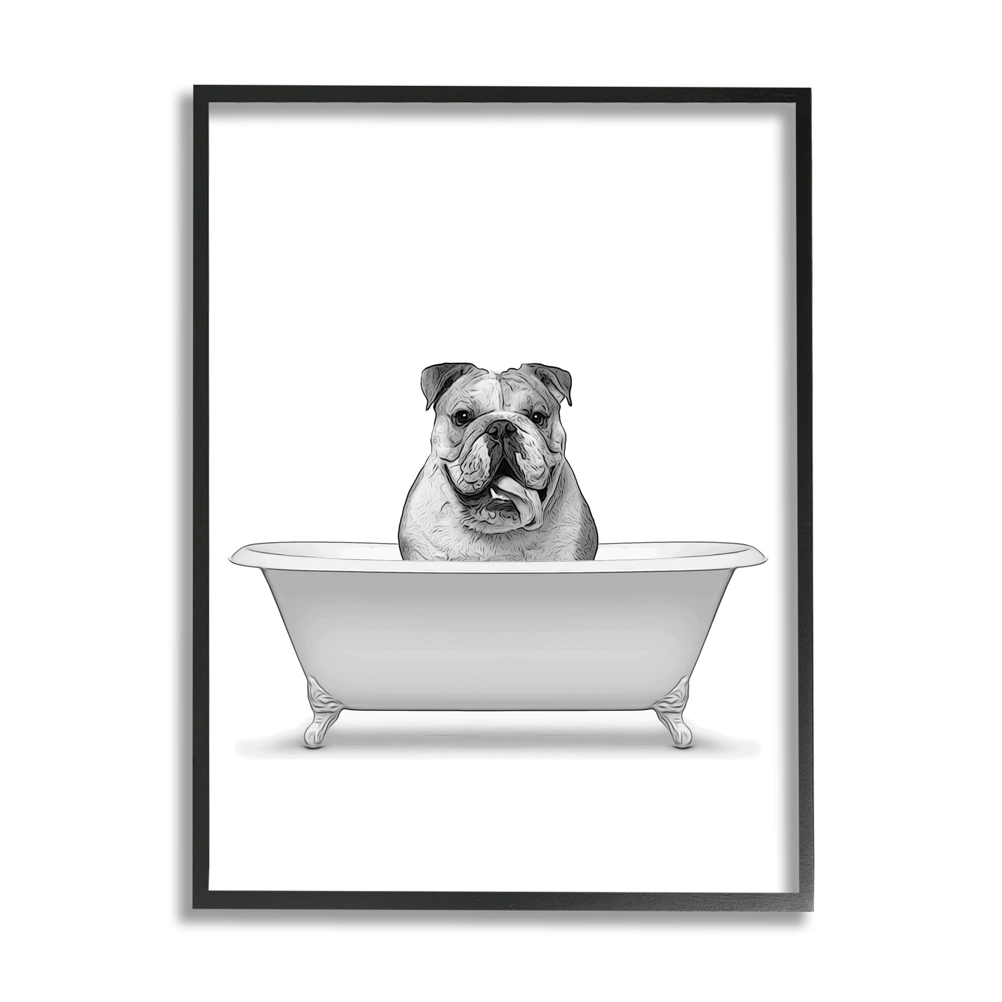 Stupell Industries Bulldog In Tub Bathroom Animal Animals & Insects Painting Black Framed Art Print Wall Art