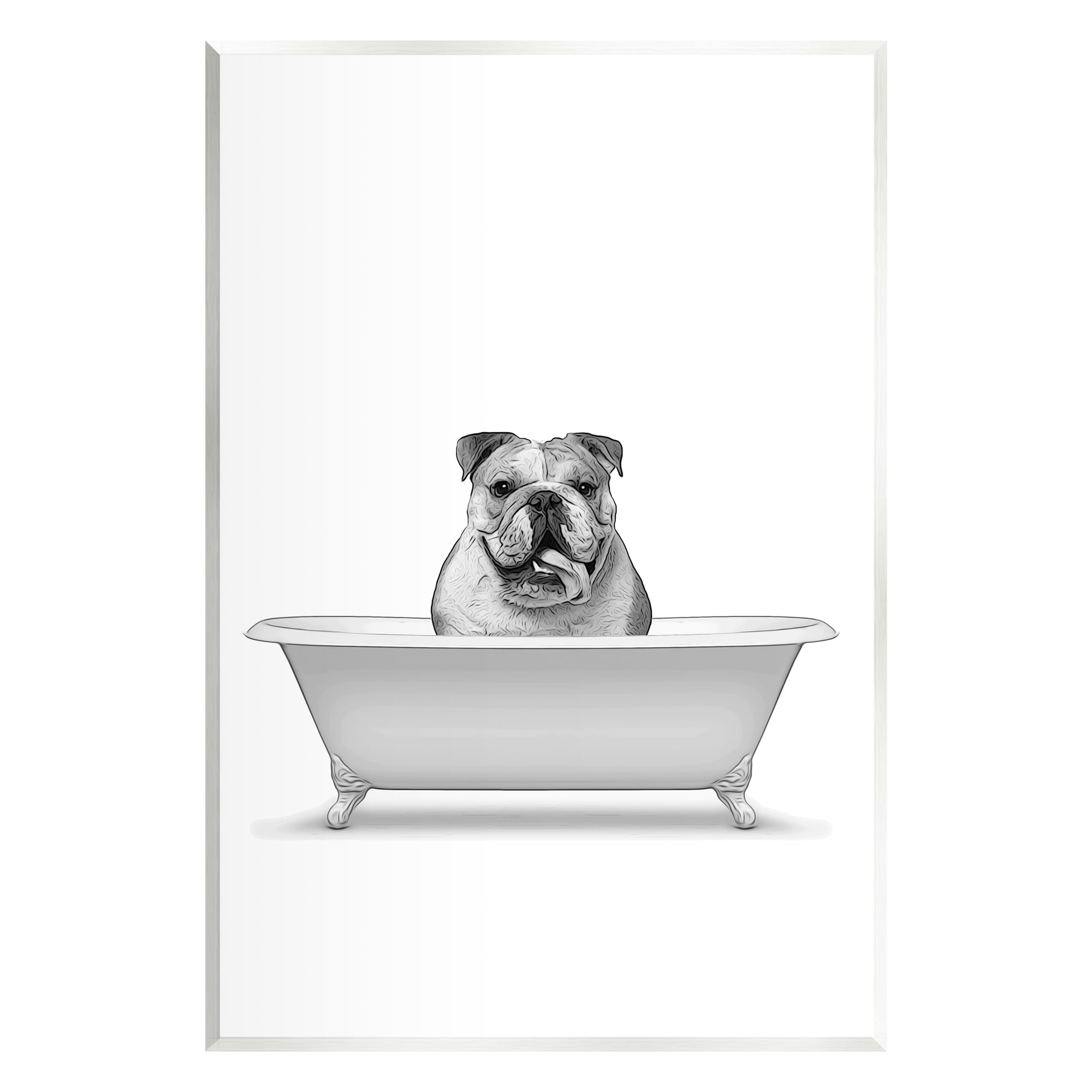 Stupell Industries Bulldog In Tub Bathroom Animal Animals & Insects Painting Unframed Art Print Wall Art